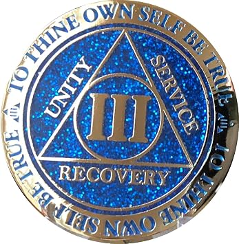 RecoveryChip 3 Year AA Medallion Reflex Blue Glitter Gold Plated Color Chip III