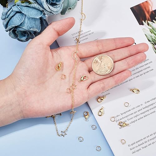 Miniatura 5 de CHGCRAFT Cadenas de eslabones lunares de latón de 16.4 pies chapados en oro de 18 quilates con broches de mosquetón y anillos abiertos para