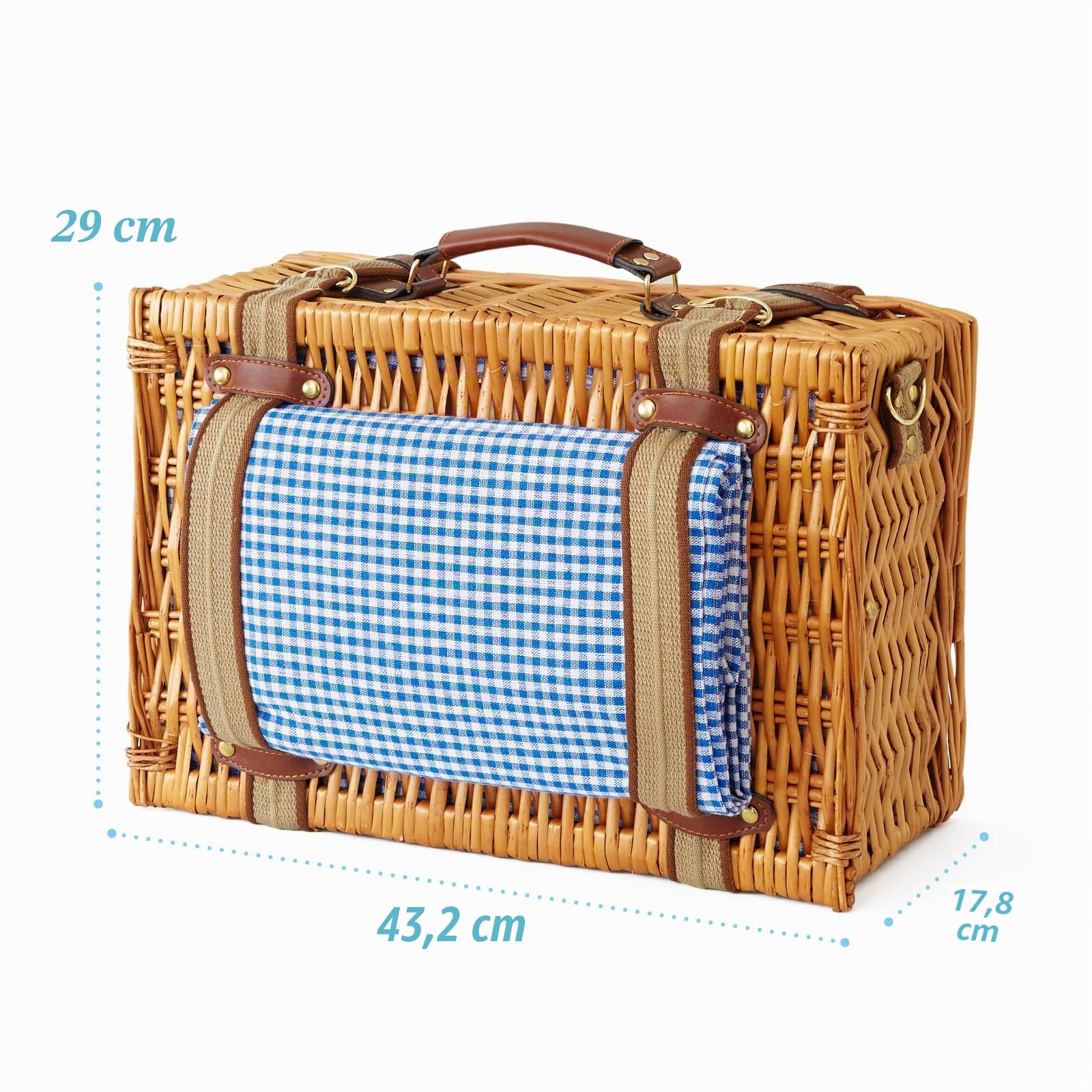Juego de picnic de mimbre para 2 personas con compartimento enfriador y manta impermeable, correa extraíble, cubiertos, camping, viajes, playa