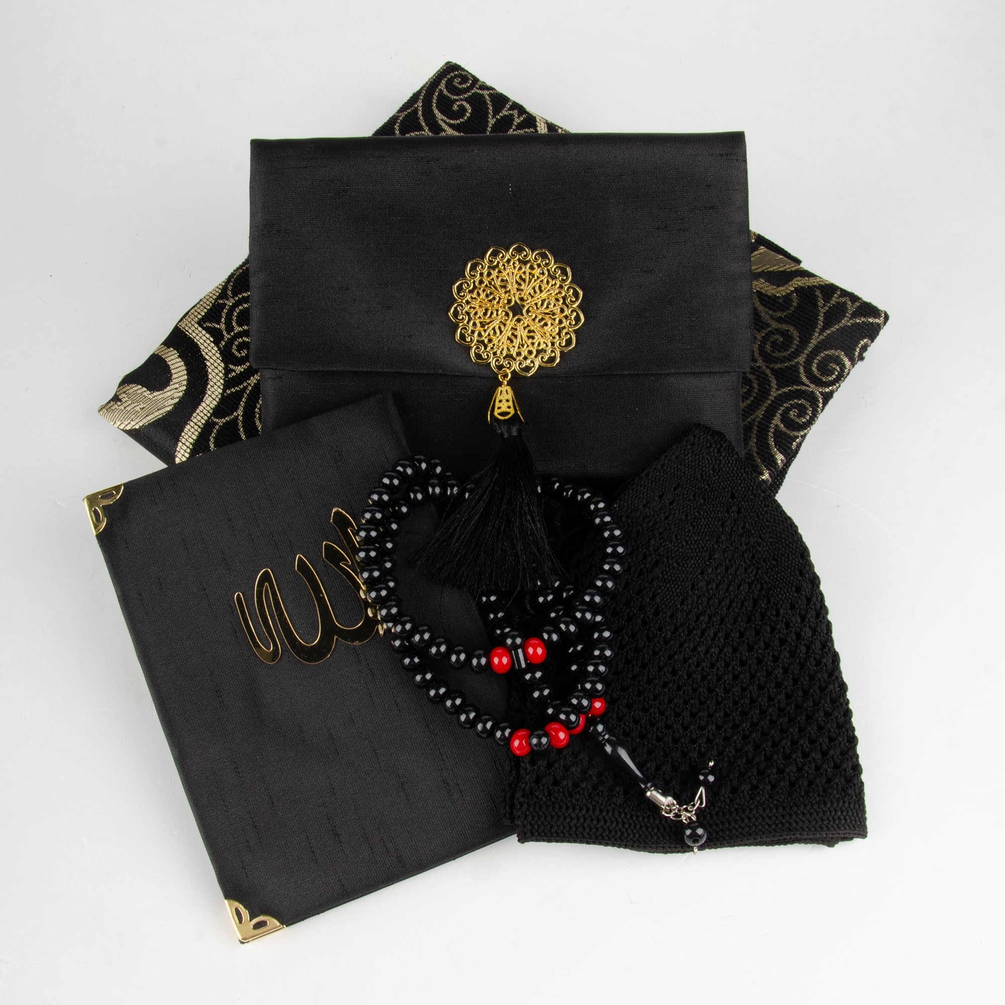 Juego de regalo de oración islámica para hombre, alfombrilla de oración de terciopelo, cuentas Tasbih, libro Yaseen - Elementos esenciales de oración musulmana - Regalo para Ramadán Eid