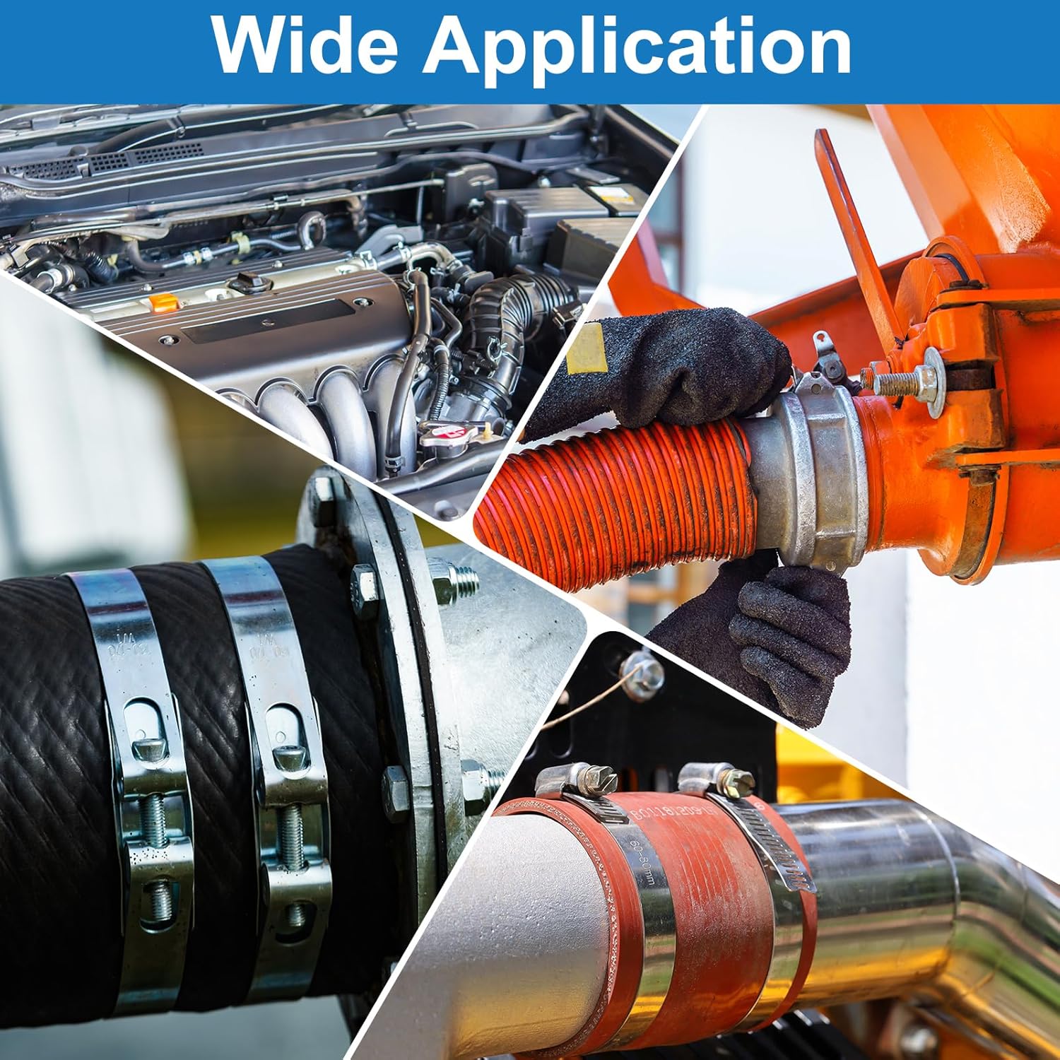 Hose Clamp with T-Screw, 304 Stainless Steel for Intake Soft Hose, Adjustment Range 65-75mm for 2.95" Hose ID, T-Type Clamps Silver