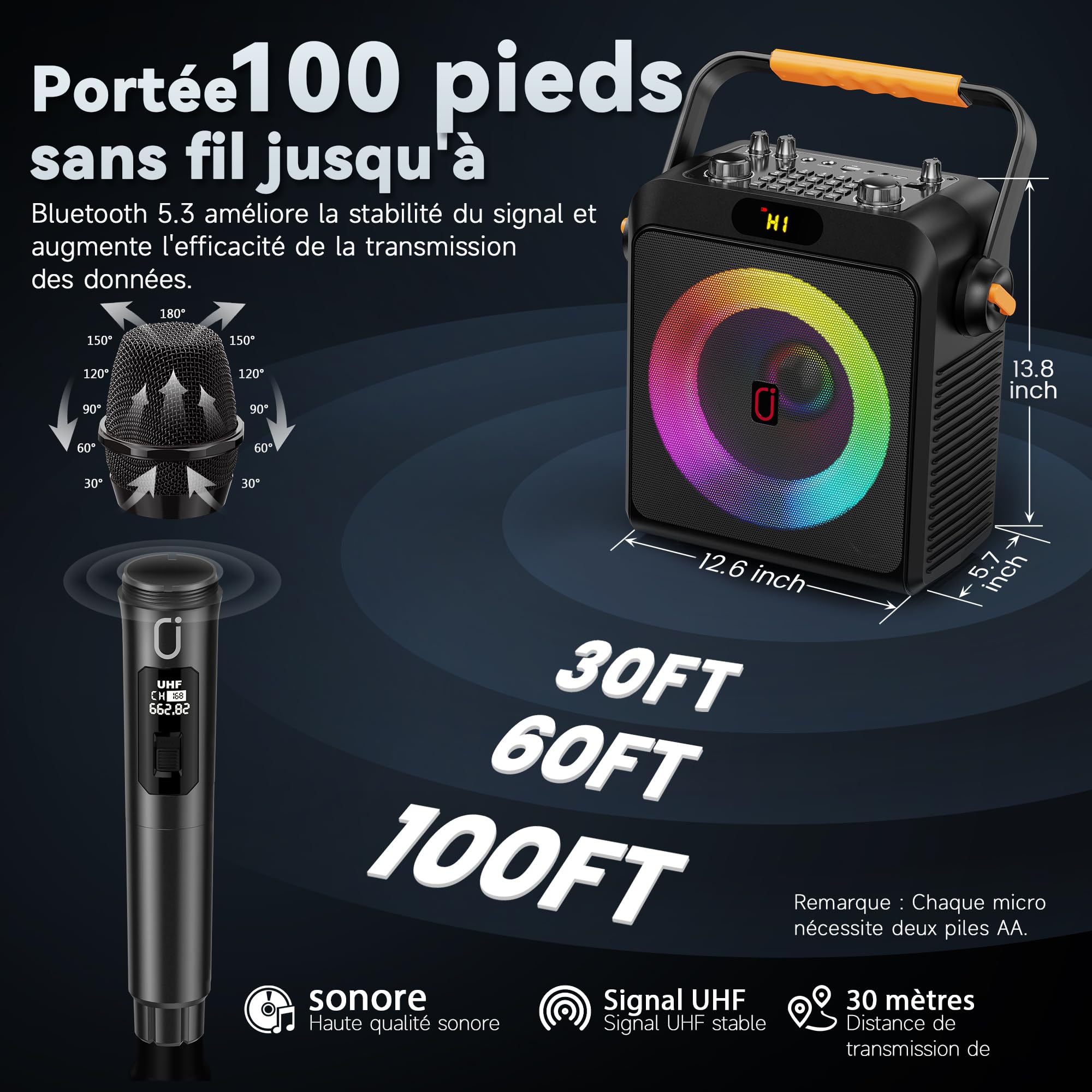 JYX Machine de Karaoké avec 2 Microphones sans Fil pour Adultes Enfants, TWS stéréo, 80 W Puissance Karaoke Professionnel avec 4 Mode Egaliseur Intégré, Karaoke Complete Supportant REC/AUX/USB/TF