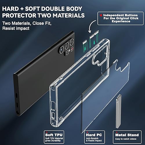 Miniatura 5 de Funda con función atril para Samsung Galaxy S22 Ultra, ajustable de 3 vías con soporte de metal, protección contra golpes de grado militar, cubierta