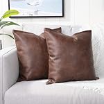 YAERTUN Ensemble de 2 Couvre-oreillers décoratifs en cuir faux Coussin extérieur solide moderne Étuis de luxe pour canapé-lit 12x12 Couches brun foncé
