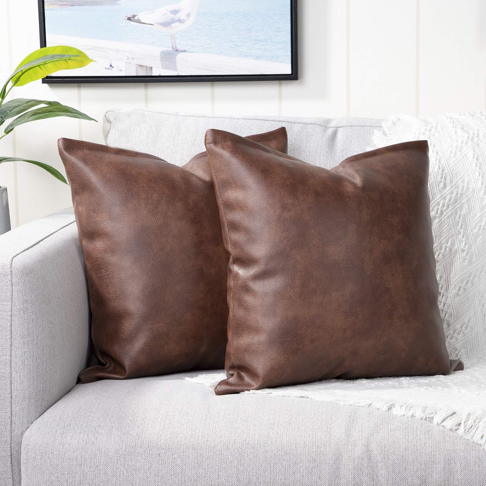 Dark Brown Faux Leather Cushion Covers