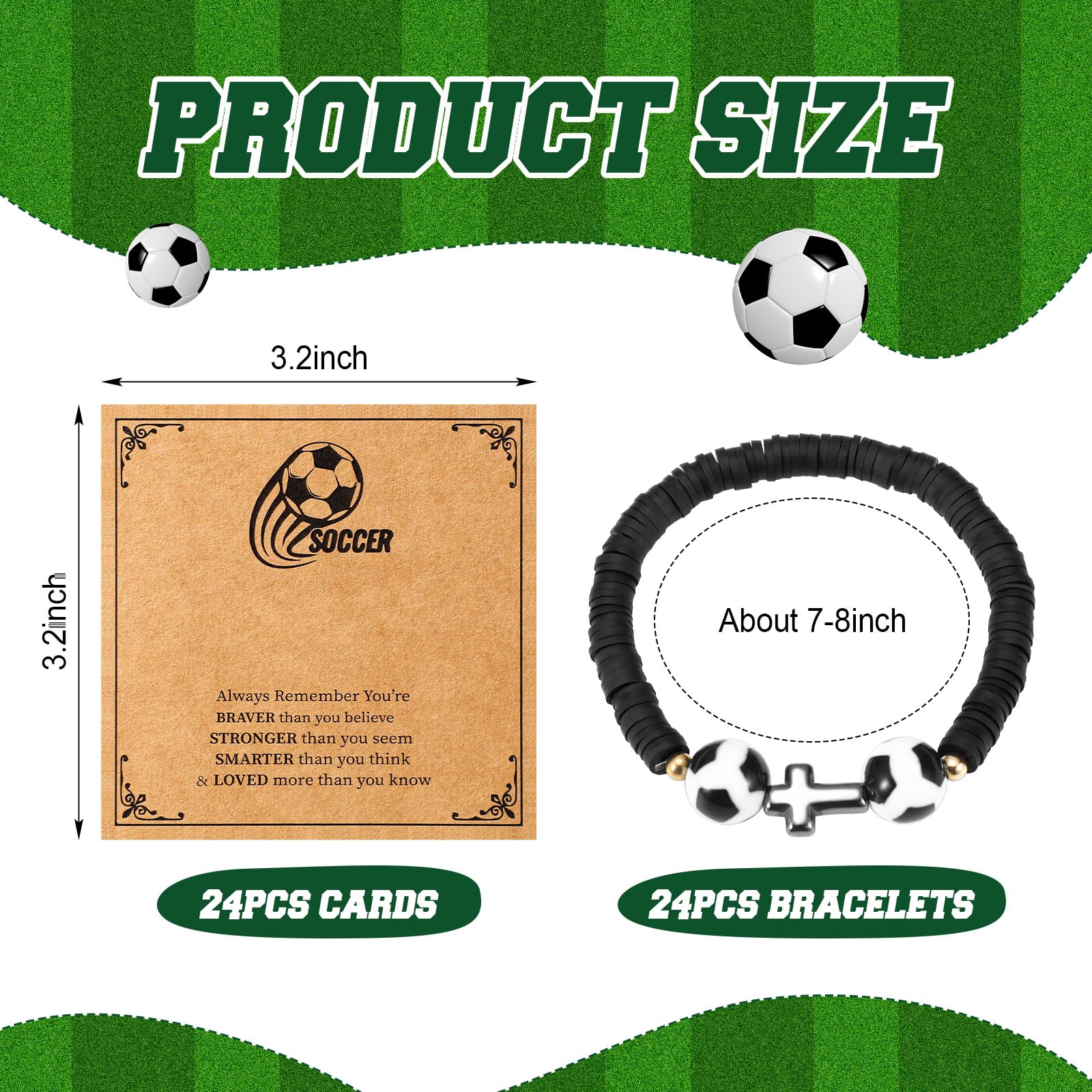 Ecation 24 Set Soccer Bracelets Sport Team Gifts Adjustable Beaded Bracelets Bulk with Blessing Card Soccer Party Favors for Players Team Lovers