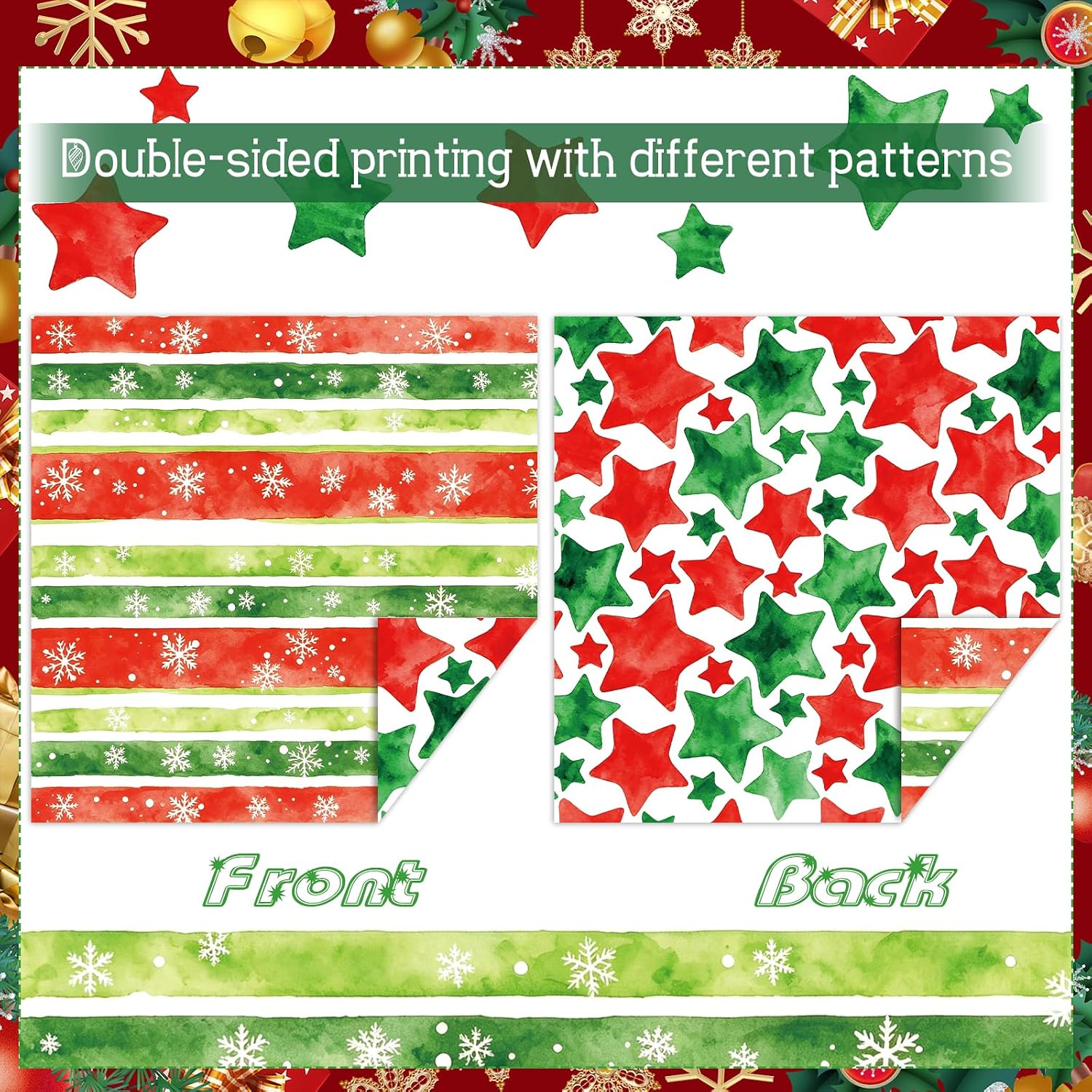 Konsait 24 Sheets Christmas Scrapbook Paper 12x12 Double Sided Red and Green Pattern Paper Watercolor Xmas Cardstock Christmas Origami Papers for Card Making Scrapbook Supplies