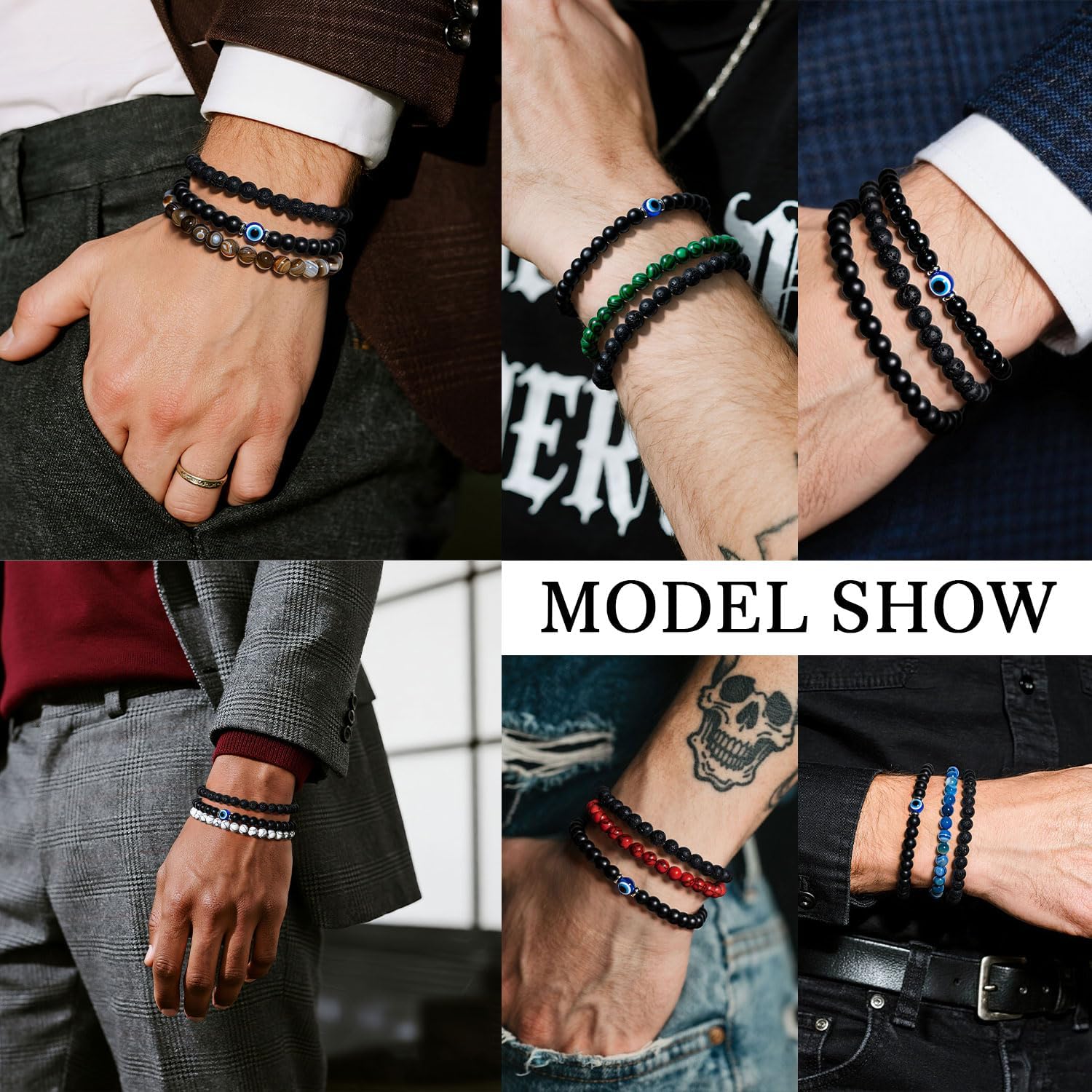 3PCS Evil Eye Bracelet 6mm Tiger Eye Natural Stone Stretch Adjustable Black Crystal Beaded Bracelet for Men Women Gifts - Image 8