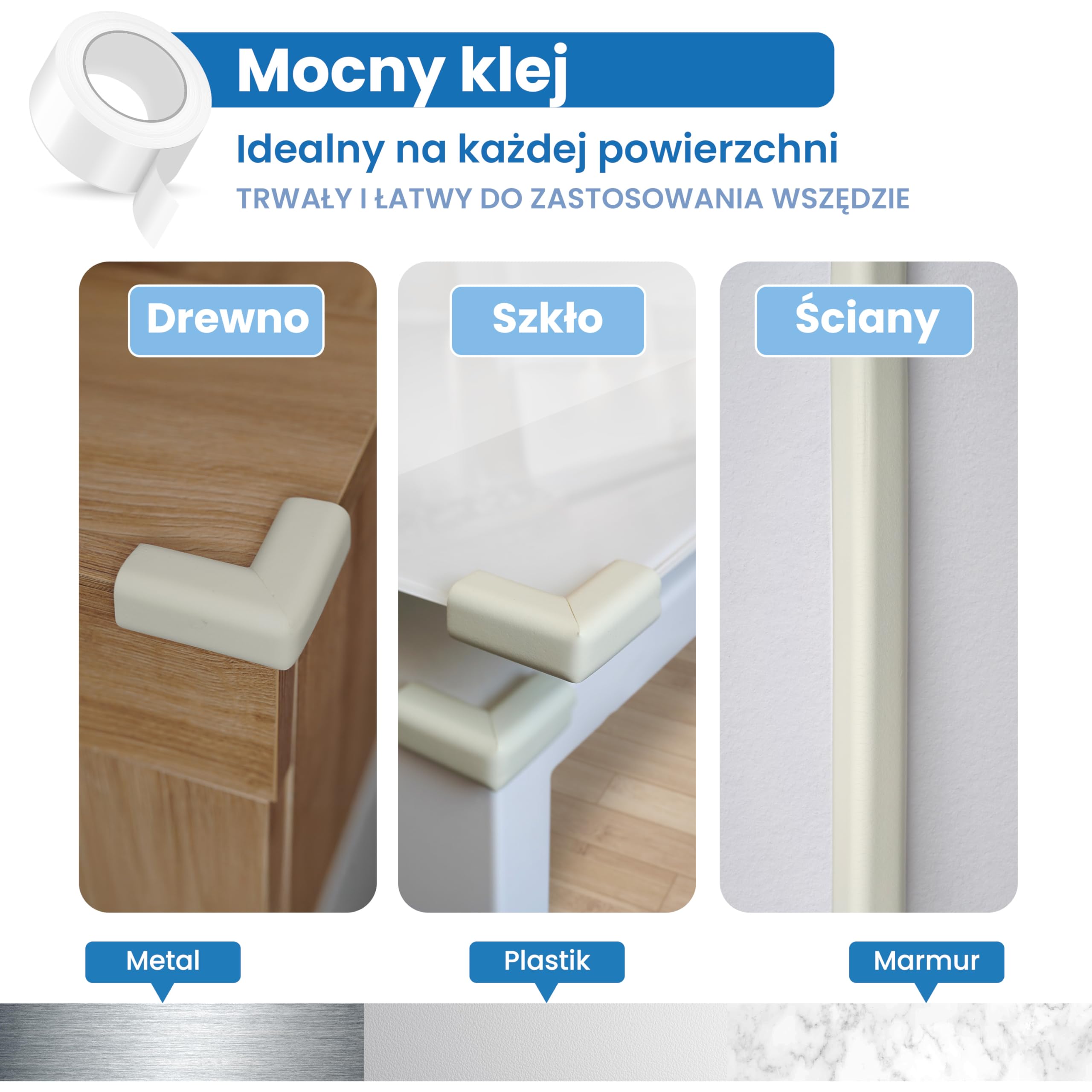 HAPPY CHLEA Zestaw zabezpieczeń 6,4m | 8 narożników + 4 blokady + 1 ogranicznik drzwi | Piankowe ochraniacze dla dzieci | Zabezpieczenie mebli, narożników, ścian [Biała kość słoniowa]