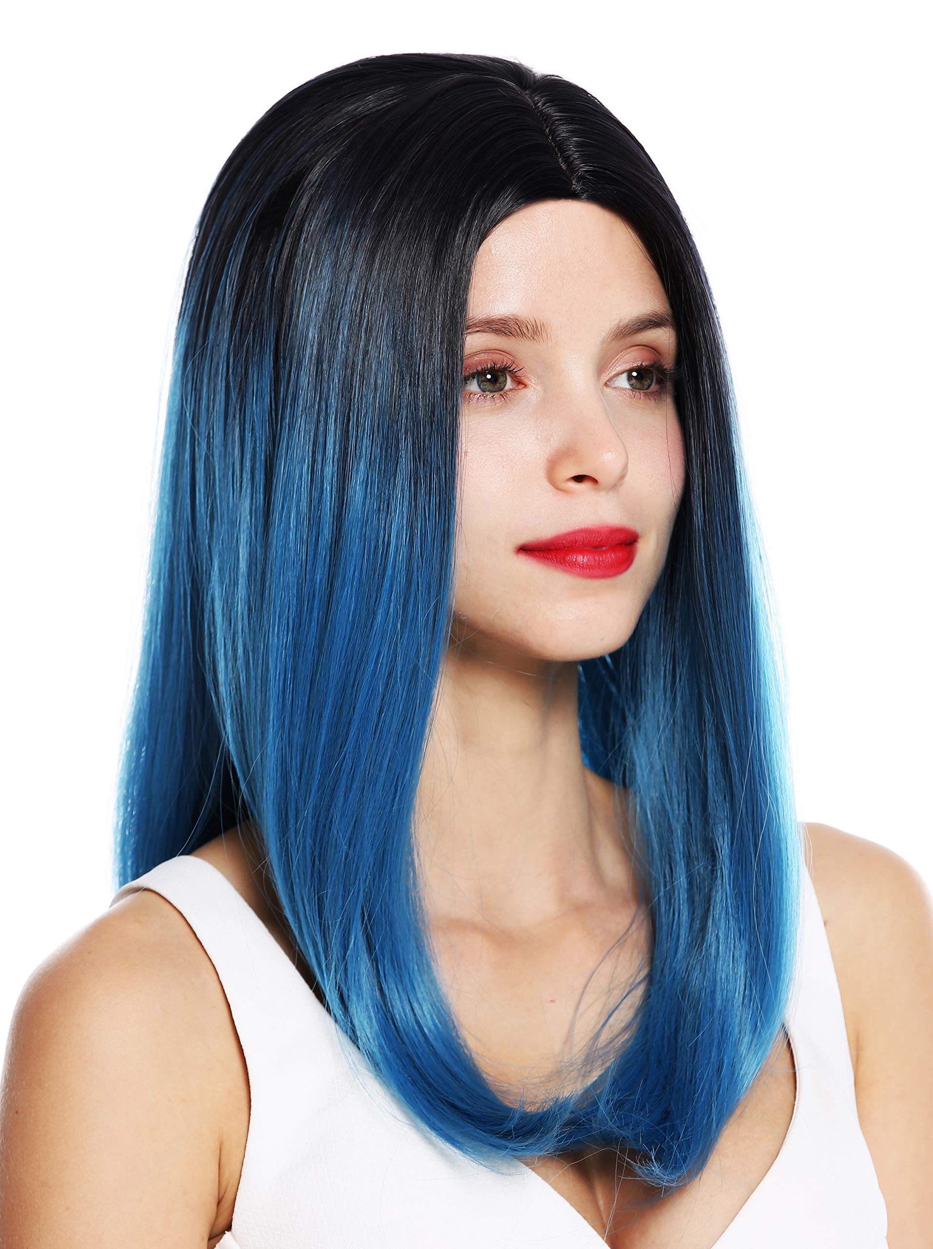 WIG ME UP, 1362-4330/2913 women's quality wig long sleek middle parting ombre black blue, Blue-black mix (4330/2913)