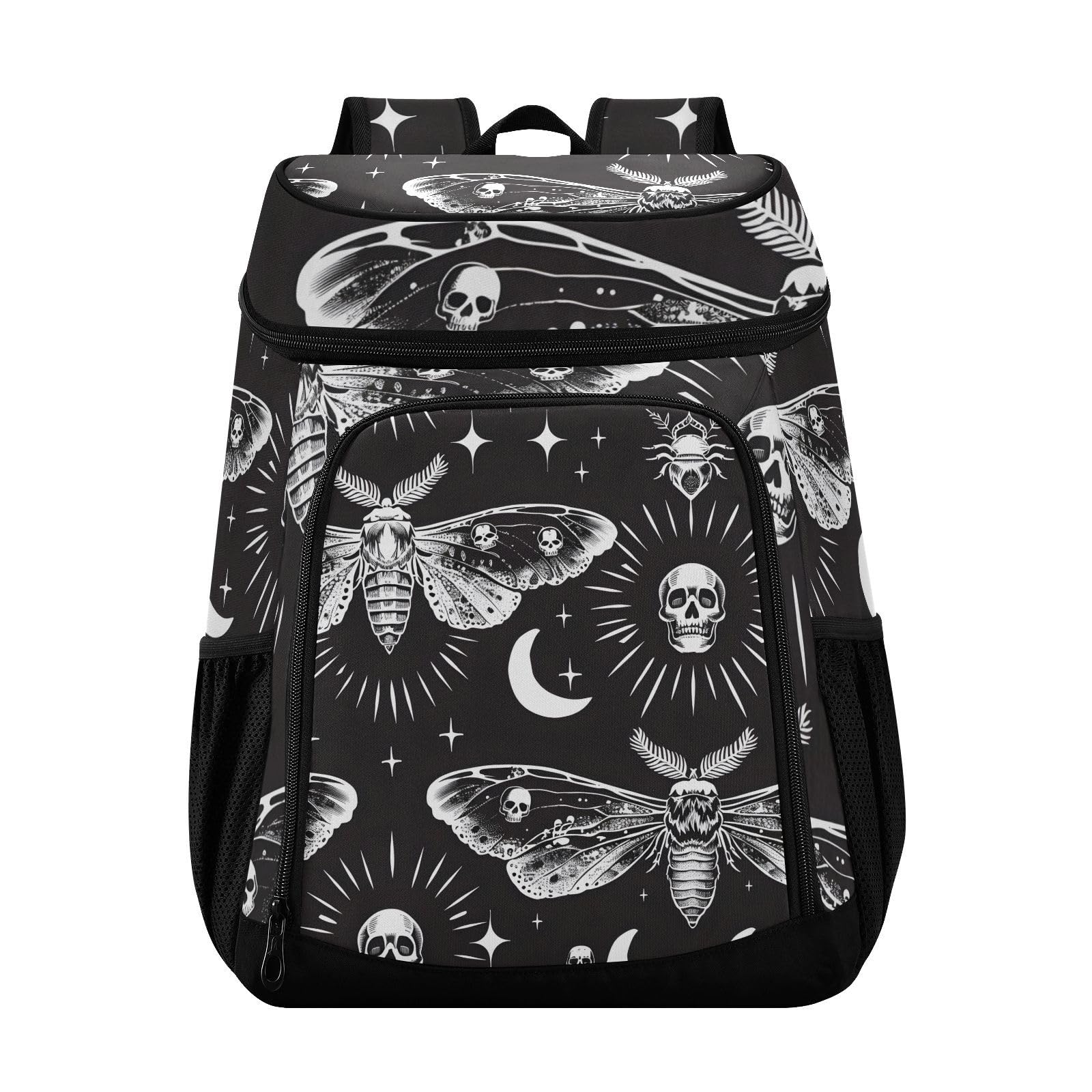 Skull Moth Black Cooler Backpack Cooler Insulated Leak Proof Lunch Backpack 36 Cans Waterproof Soft for Men Women Picnic Hiking Camping Beach