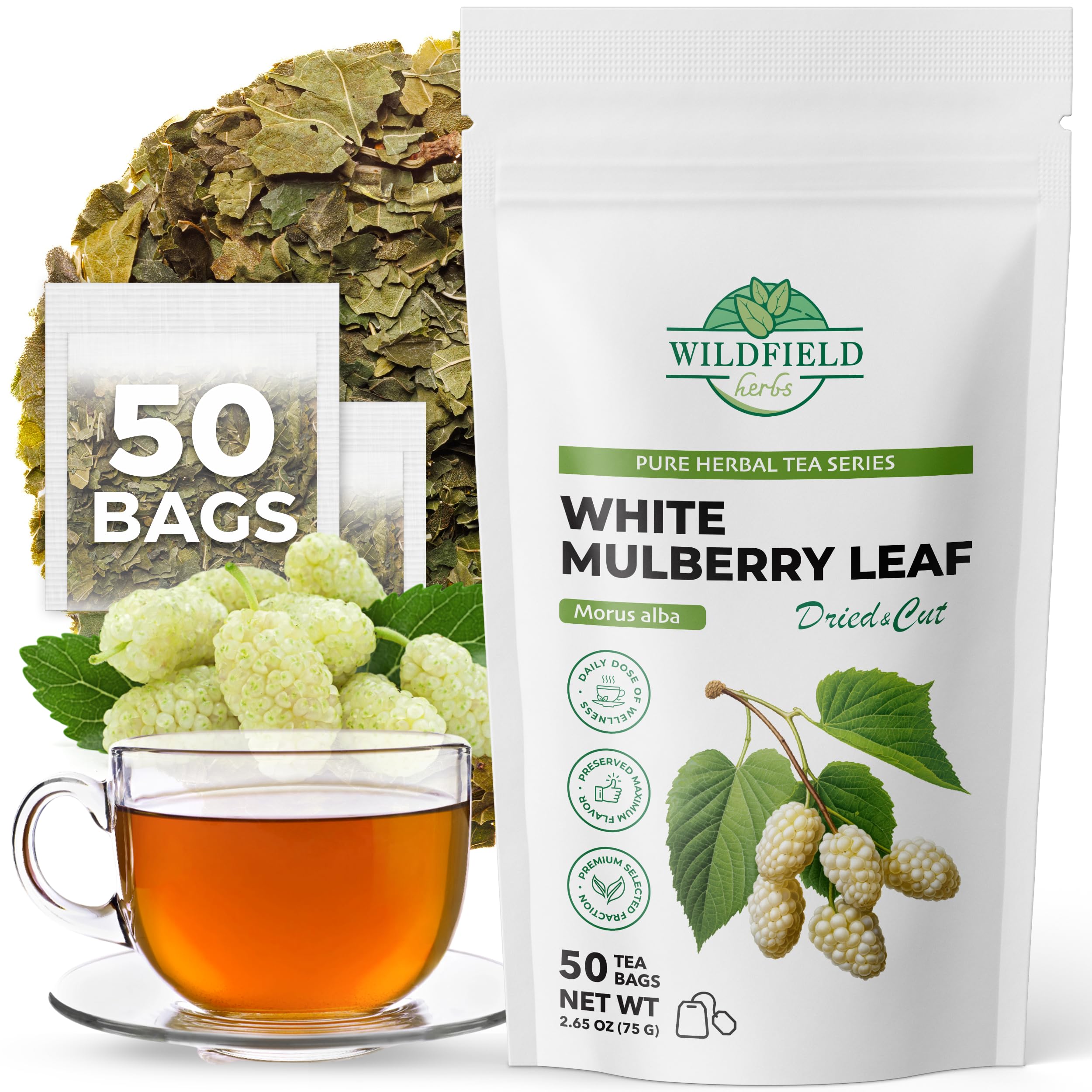 50 Bags White Mulberry Tea Mulberry Leaf Herbal Tea (Morus Alba) - 50 Count 1.5g Bags Herb Hoja De Morera