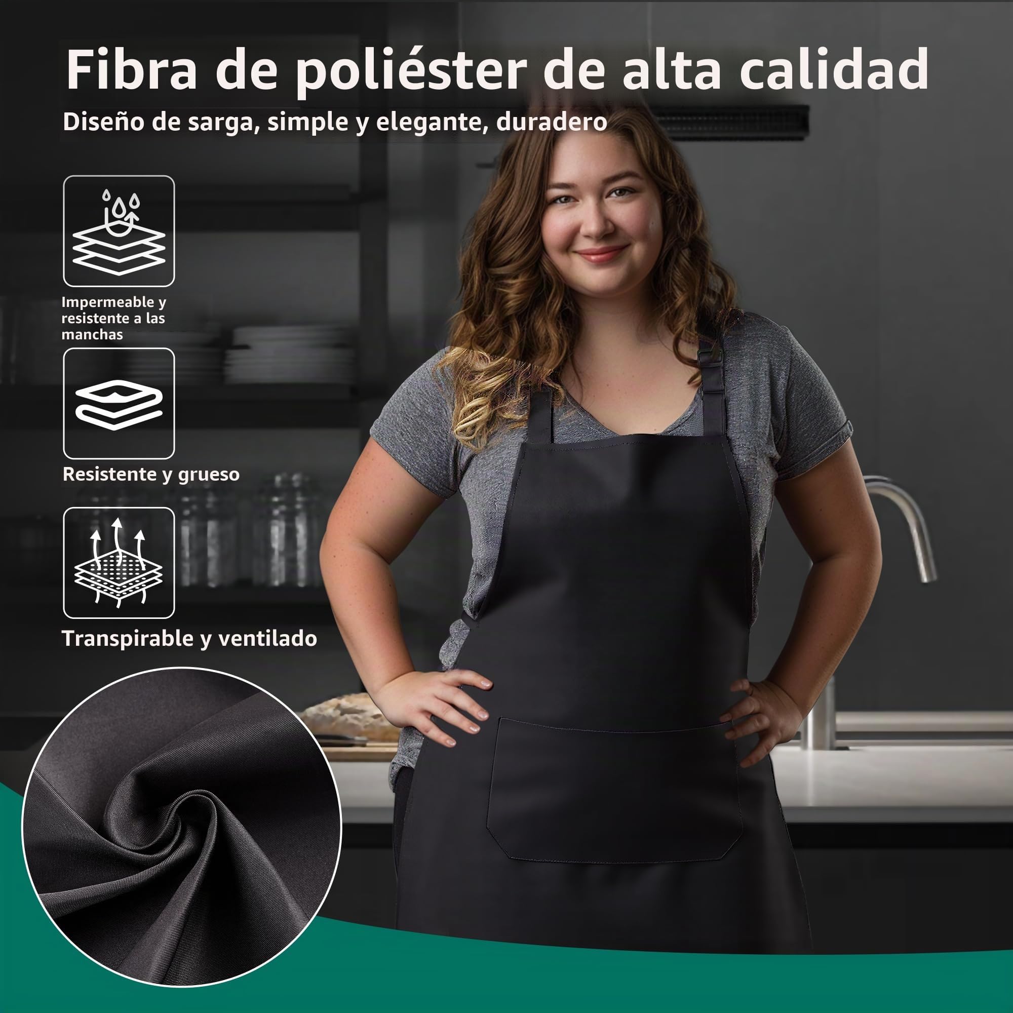Set de 4 Delantales Cocina Hombre Mujer (68x80 cm), Delantal Impermeable con 2 Bolsillos Grandes, Delantal Personalizado Ajustable para Cocina, Barbacoa, Jardín y Camarero