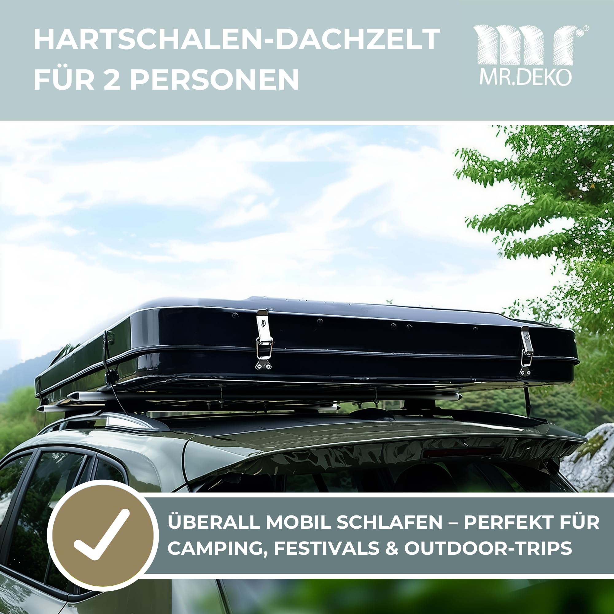 Campers Delight Autodachzelt | Hartschalen Pkw Dachzelt fr 2 Personen |  Anbauzelt frs Camping Festival Open Air Reisezelt | 222 x 135 x 145 cm  inkl. Leiter | Roadtripp Outdoor Box : Amazon.de: Sport & Freizeit