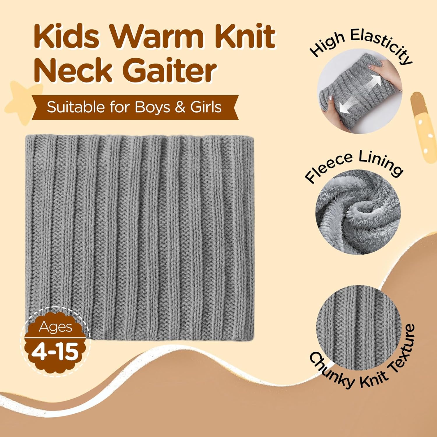 Wandx Kids Winter Fleece Neck Warmer Gaiter Children Cold Weather Face Cover Knitted Wide Stripes Ski Mask for Boys Girls - Image 3