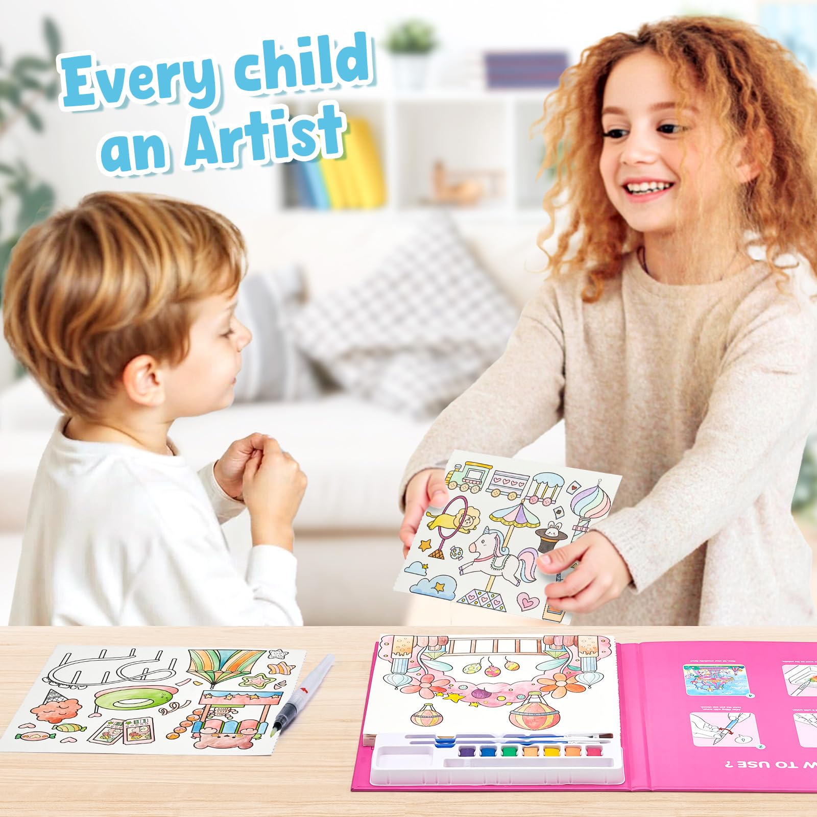 JoyCat album da colorare per bambini, set di pittura ad acquerello per bambini dai 3-5 ai 4-8 anni,attività di disegno artistico e artigianale, regalo di compleanno per ragazzi e ragazze