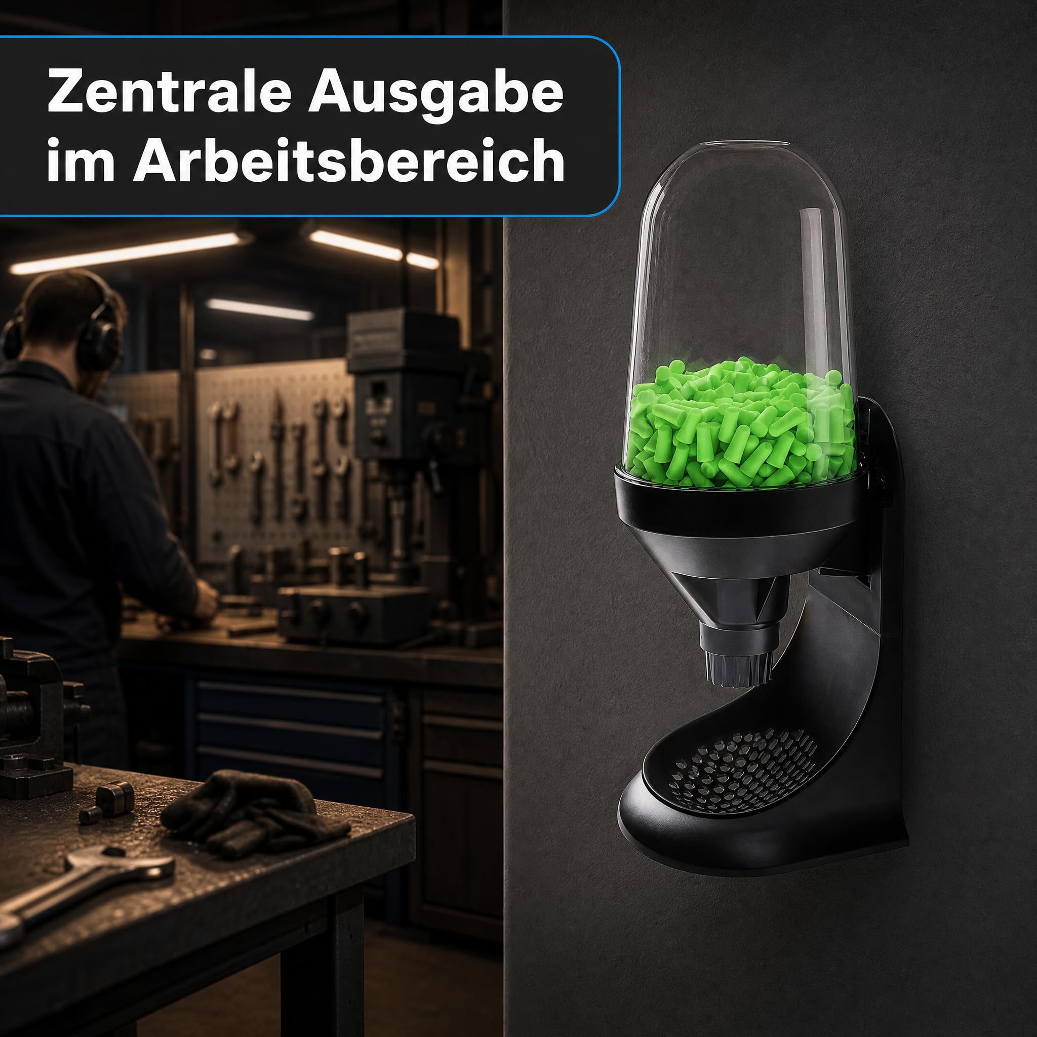 PRO FIT 171 Gehörschutzspender – Station für Ohrstöpsel, Behälter für In-Ear Stöpsel, Aufbewahrung, Wand- & Tischmontage - Füllmenge 300 Stk., Schwarz