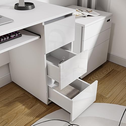 Miniatura 8 de Furnicare Escritorio para computadora con estante de almacenamiento y 6 cajones, estación de trabajo de oficina en casa de 47 pulgadas, escritorio