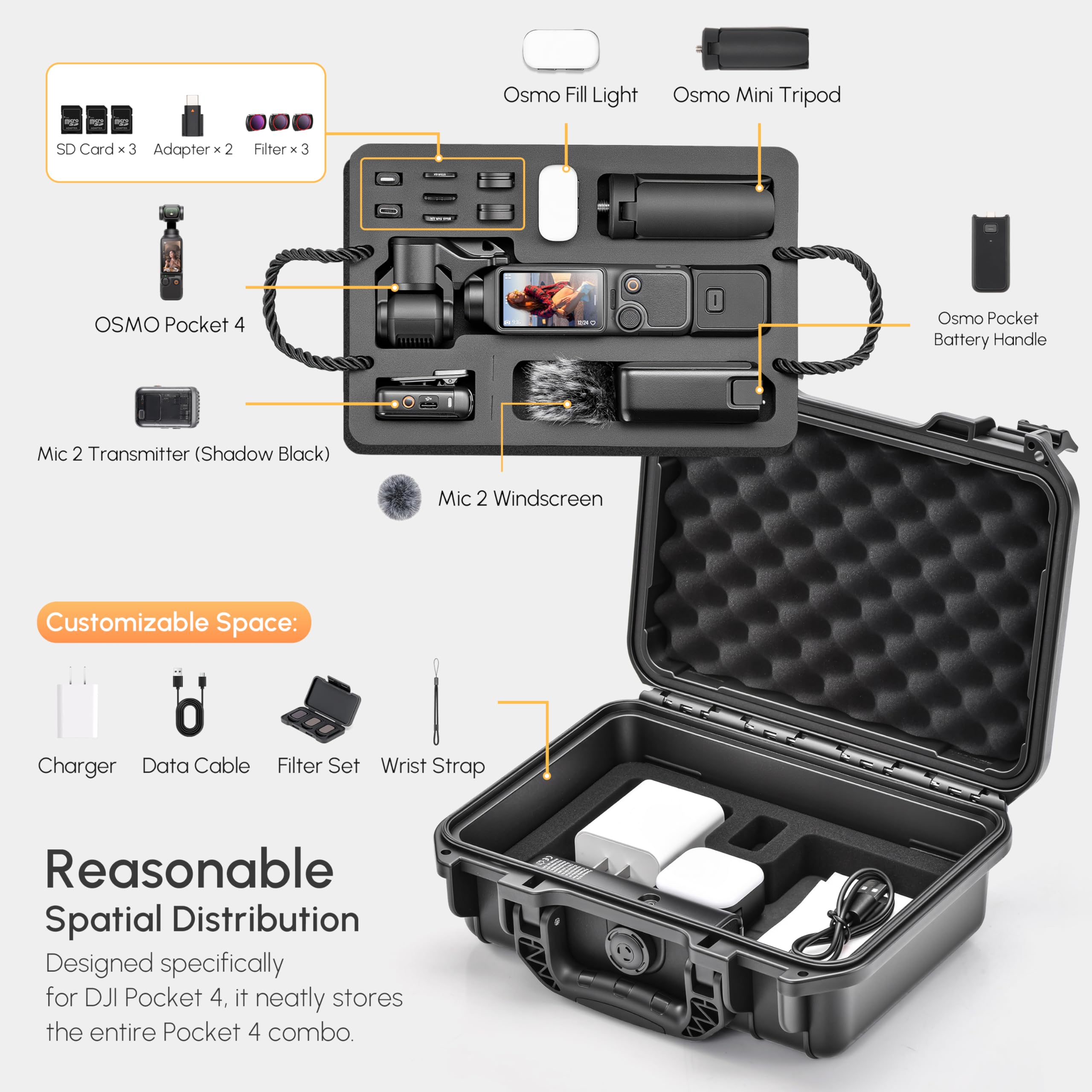 STARTRC Photo Coffret Rigide Étui Étanche pour DJI Osmo Pocket 4, Boîtier Double Paroi pour DJI Pocket 4 Creator Combo, Sac de Rangement Multifonction Grande Capacité (Coffret Seul)