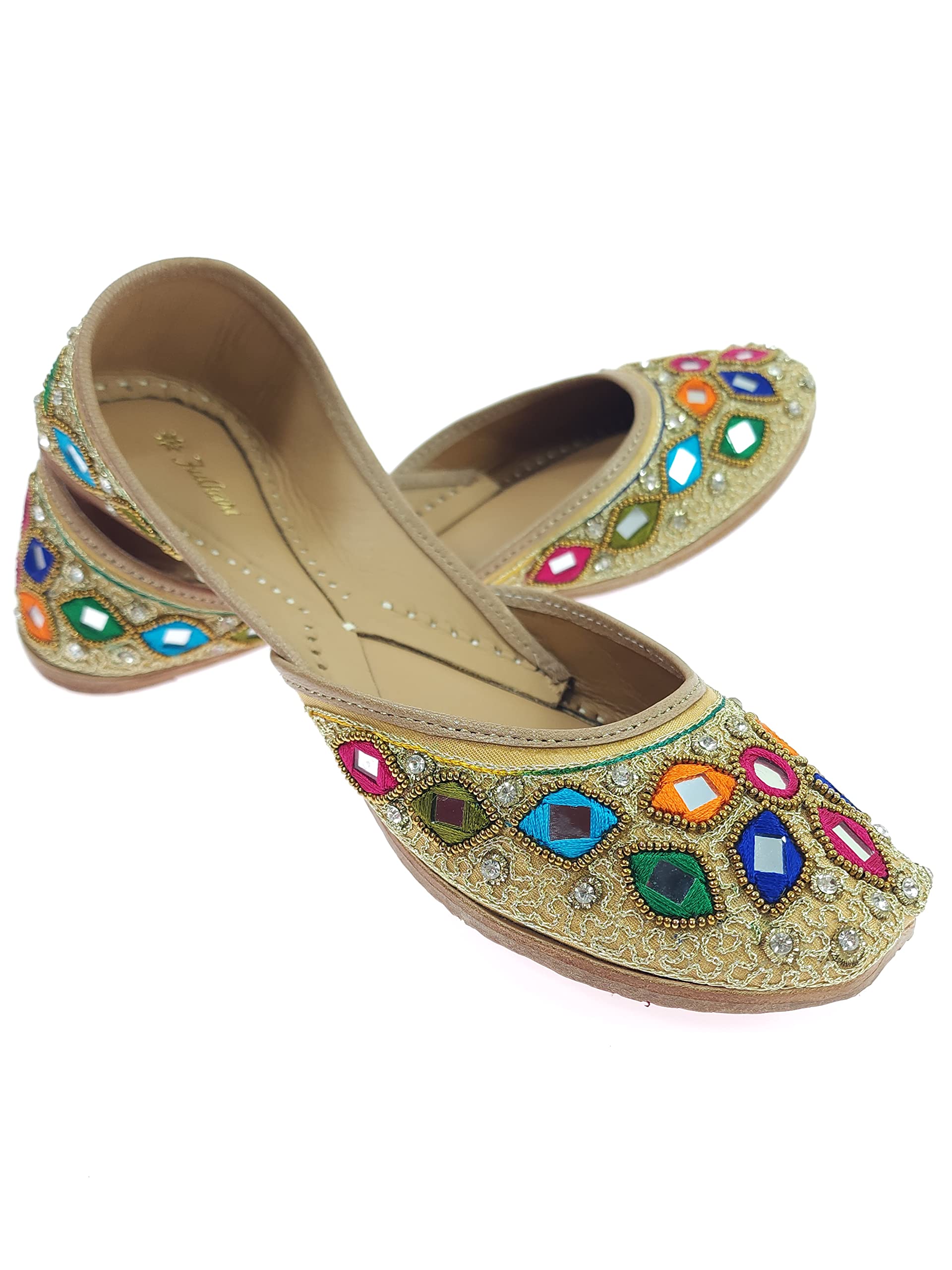 Women's Mina Genuine Soft Leather Embroidered Jutis | Bite and Pinch Free Jutti | Punjabi Formal Juttis | Girl's Wedding Flat Ladies Mojari | Formal Ethnic Juti |-image-29