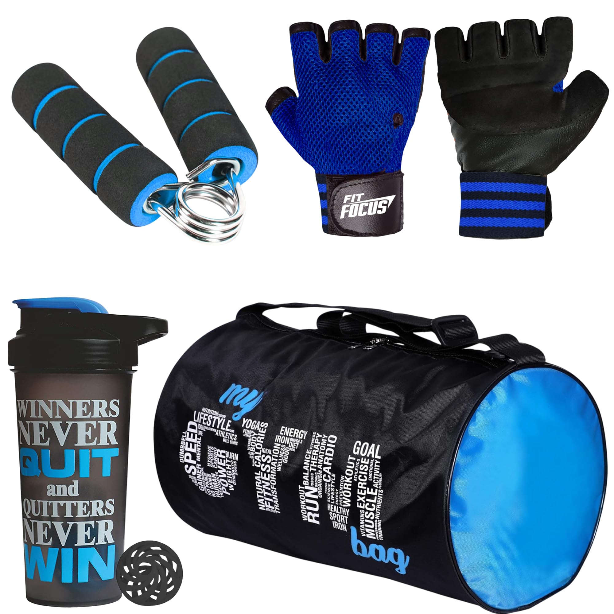 Ultimate 4-in-1 Fitness Gear Set with My Gym Duffel Bag,Winner Never Protein Shaker, Workout Gloves and Hand Grip, (Blue)-image-25