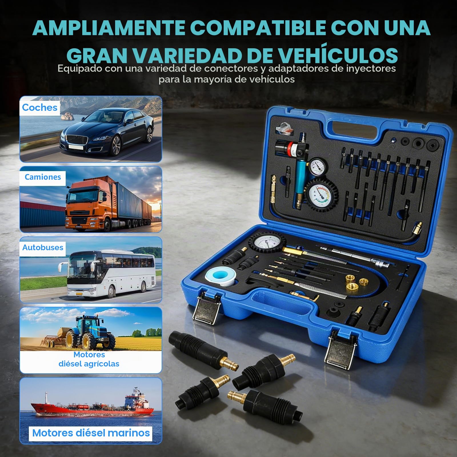 47 Piezas Comprobador de Compresión para Motores de Gasolina y Diésel, Comprobador de Compresión Diésel de 0 a 50 Bar, Kit de Probador de Fugas de Cilindros de Doble Calibre para HDI, TDCi, Motor Pum