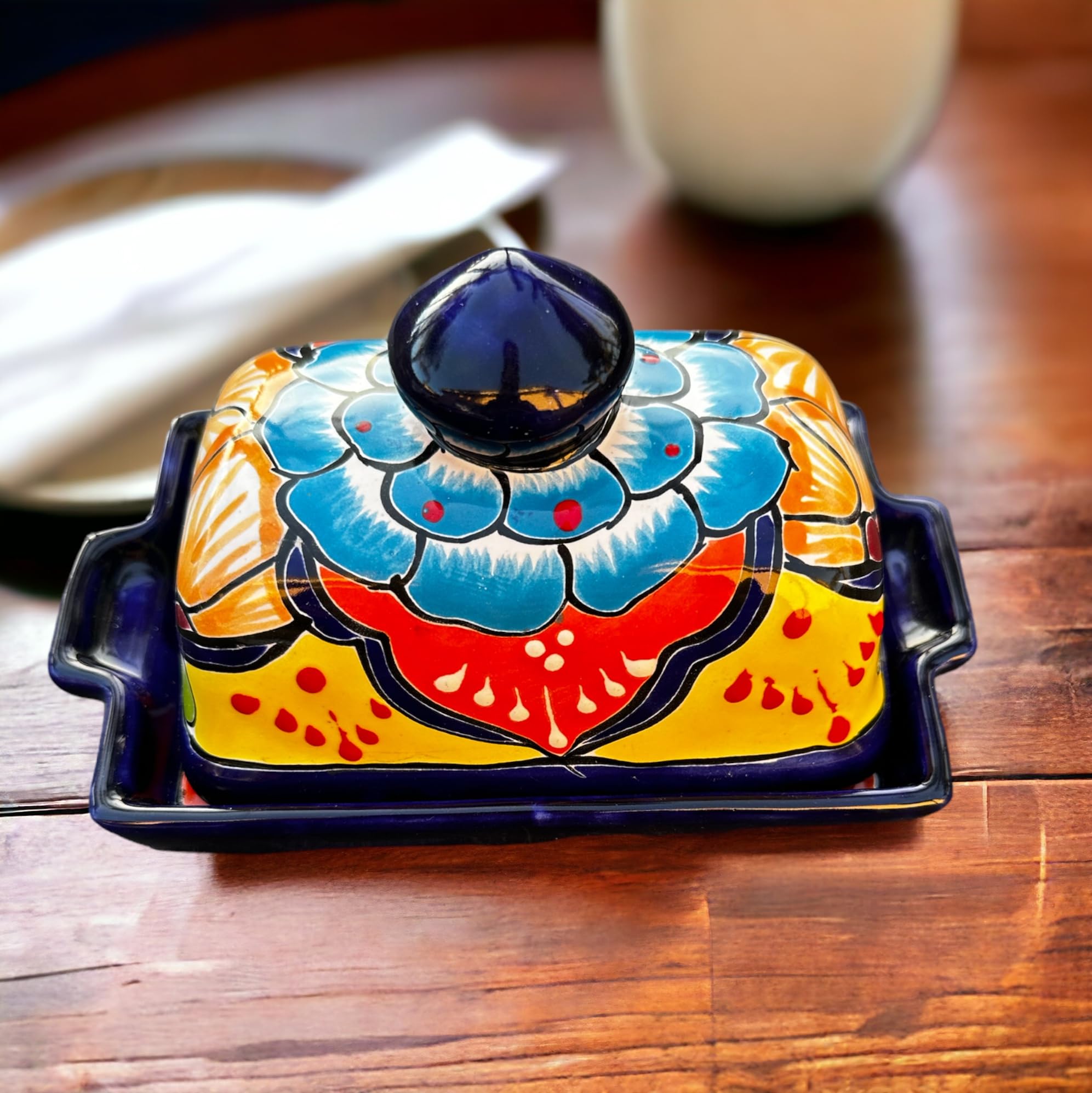 Unique Handmade Talavera Butter Dish - Authentic Mexican Pottery - Colorful Kitchen Decor