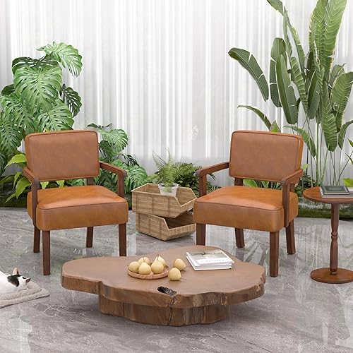 Vista 76 de Silla decorativa, silla de piel sintética para sala de estar, sillón de gran tamaño con asiento suave y reposabrazos para dormitorio, comedor, beige