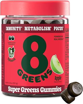 8Greens Supergreens Gummies | Super Greens Powder Superfood Gummy for Metabolism, Immunity & Focus, Digestive Health Enzymes, Organic Chlorella, Spirulina, Aloe Vera, Apple Flavor, 50 Count