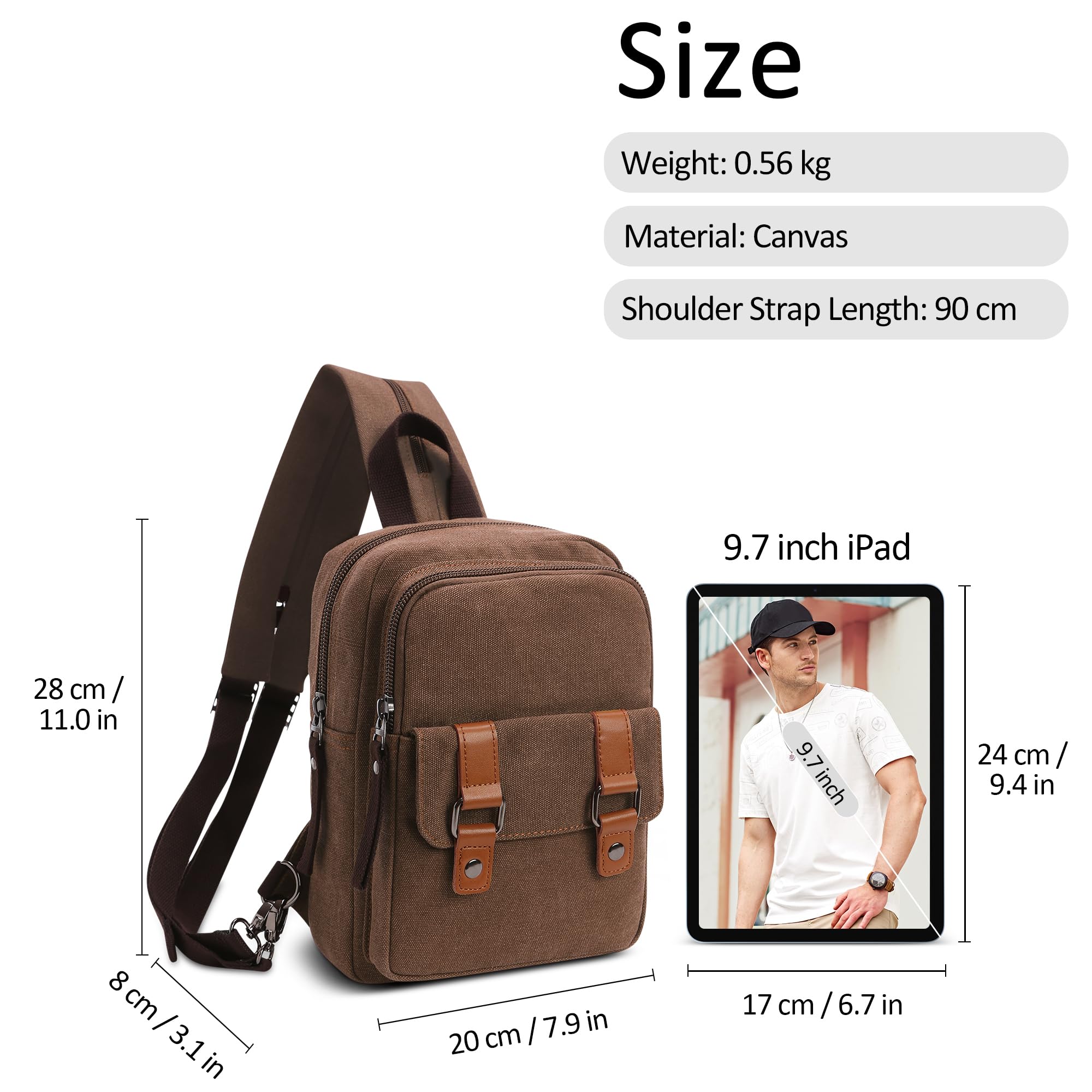 Hombres Mujeres Mochila Moda Pequeña Bolsa de Hombro para Viaje Bolsa de Pecho Escolares Conmutar Causal Bolsos Mochila Lona Messenger Bag Marrón