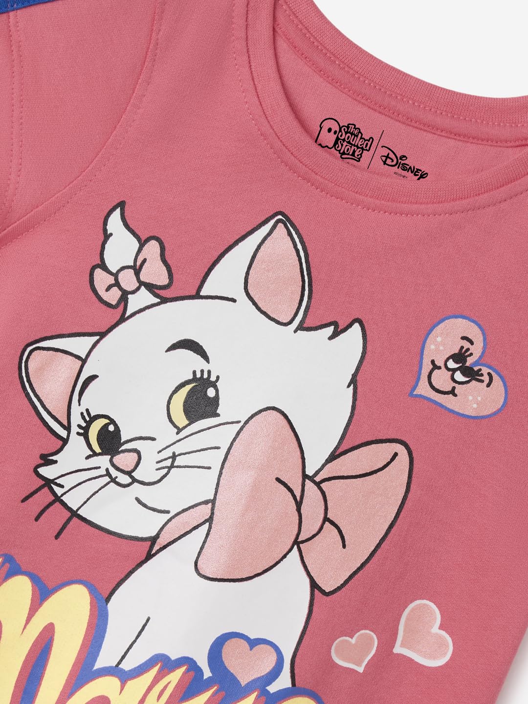 The Souled Store Disney Marie - Camisetas de algodón estampadas de manga corta con cuello redondo