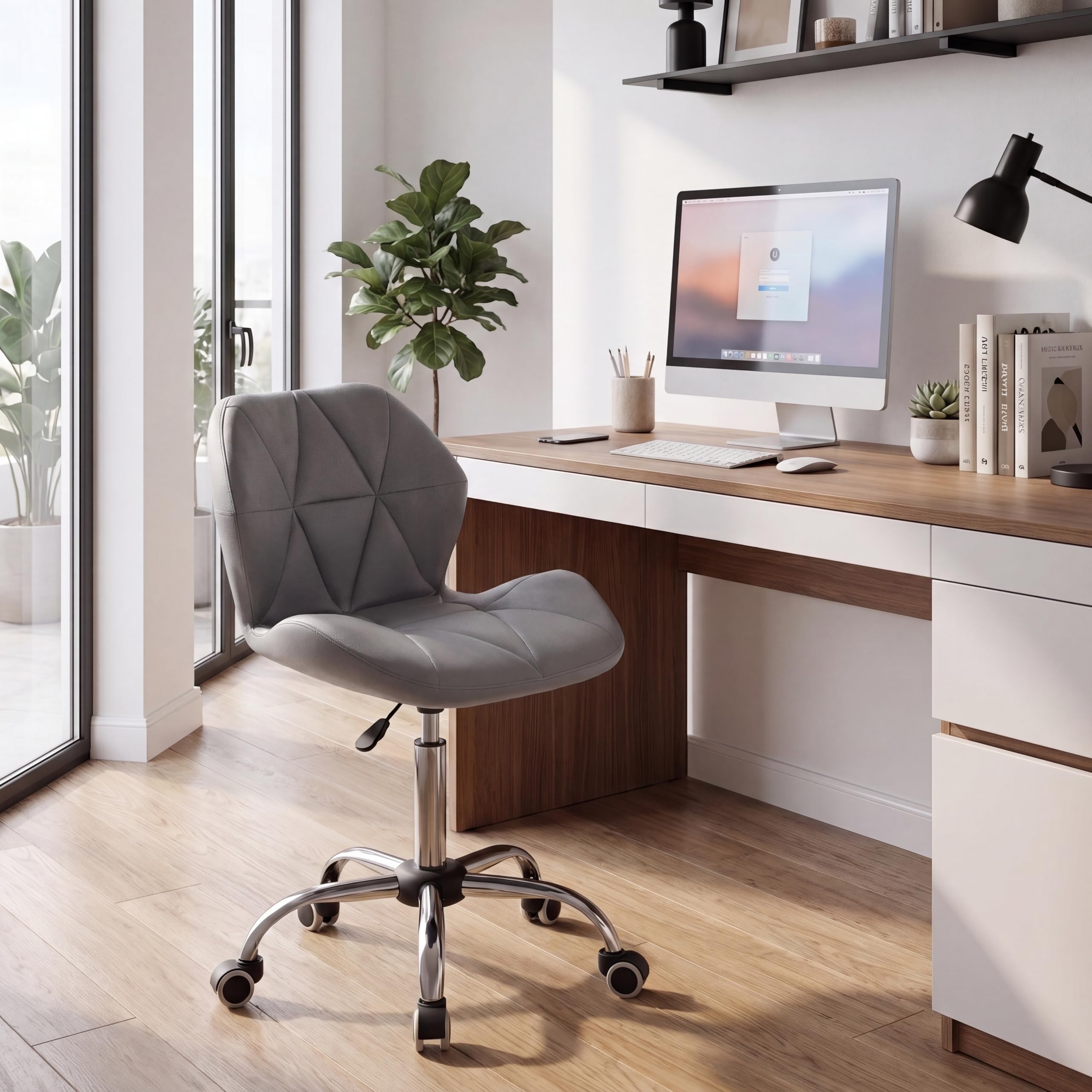 Vida Designs Geo Sedia da Ufficio per Computer, Grigio, Segretario di Gioco Regolabile Gambe Girevoli Sollevabili in Similfinta Pelle Cromata, H 80 96 x W 47.5 x D 49 cm, H 80-96 x L 47,5 x P
