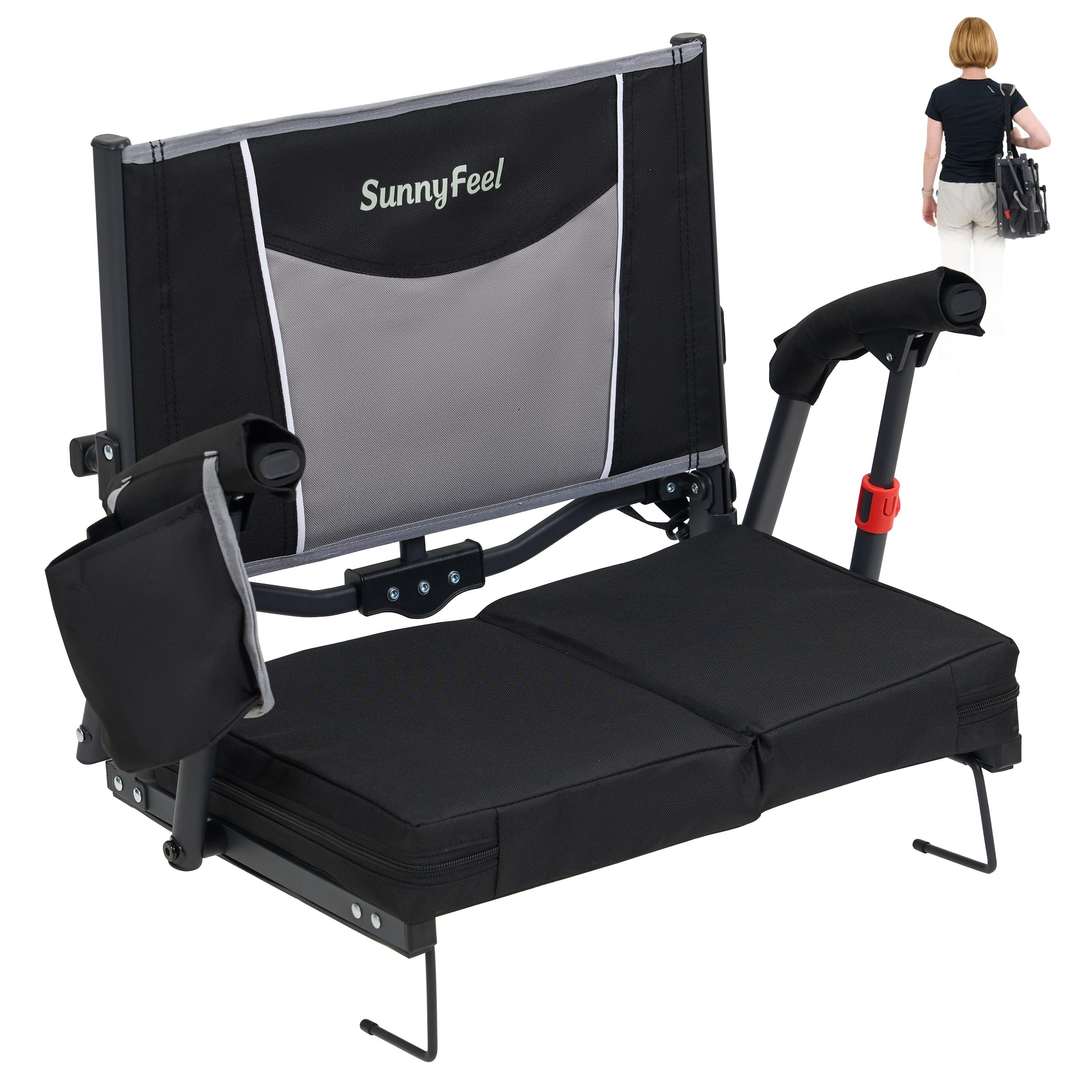 Photo 1 of ***STOCK PHOTO FOR REFERENCE ONLY***SUNNYFEEL Stadium Seats with Back Support & Cushion for Bleachers, Folding Bleacher Chairs Wide with Armrests and Cup Holder, Portable Breathable Stadium Chair with Thick Padded Seat Steel Frame (RED)