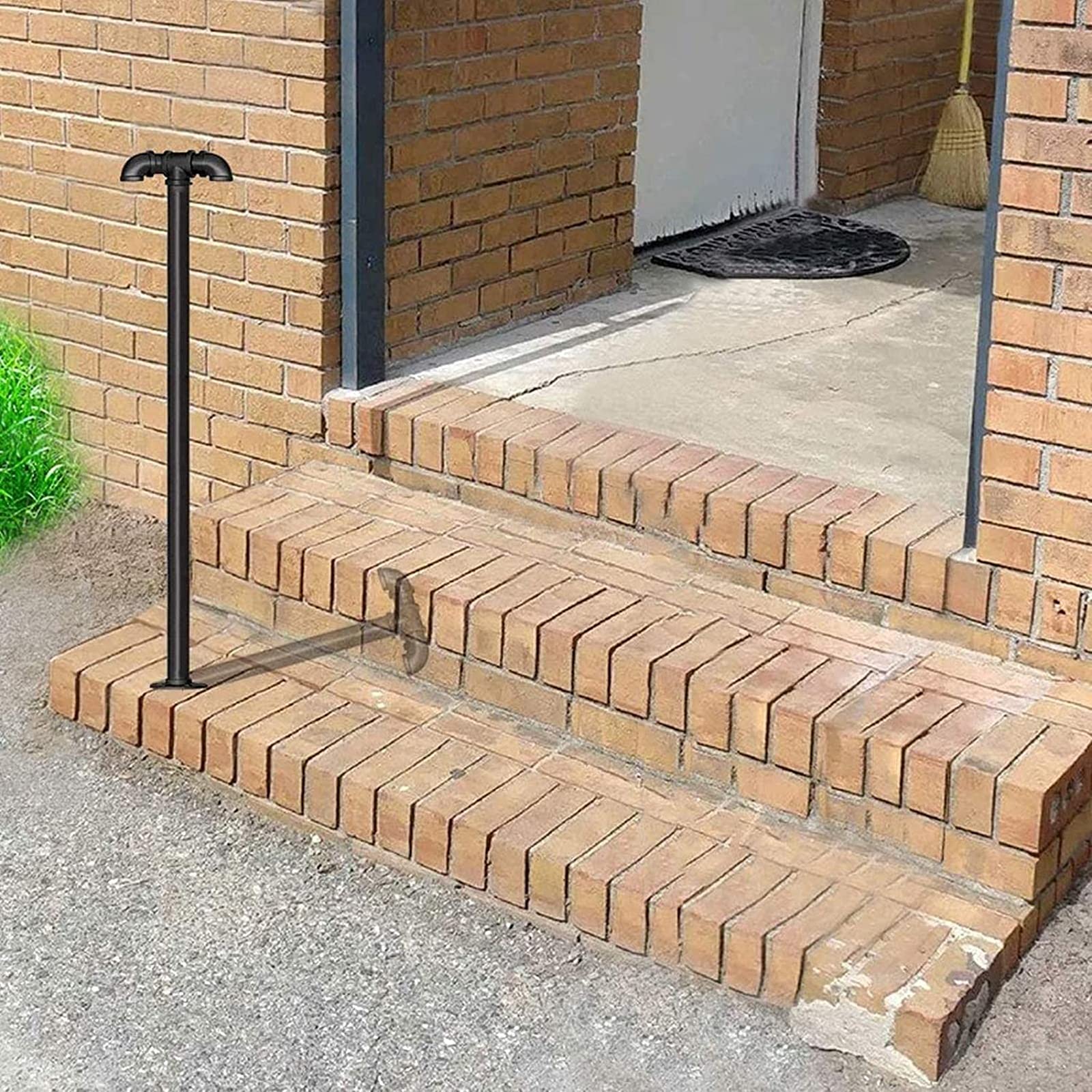 Pasamanos en Forma de T, Tubo de Acero Galvanizado, Base de Brida de Hierro Fundido, Fijado con Tornillos de Expansión, Adecuado para Instalación en Porche o Protección de Platafor