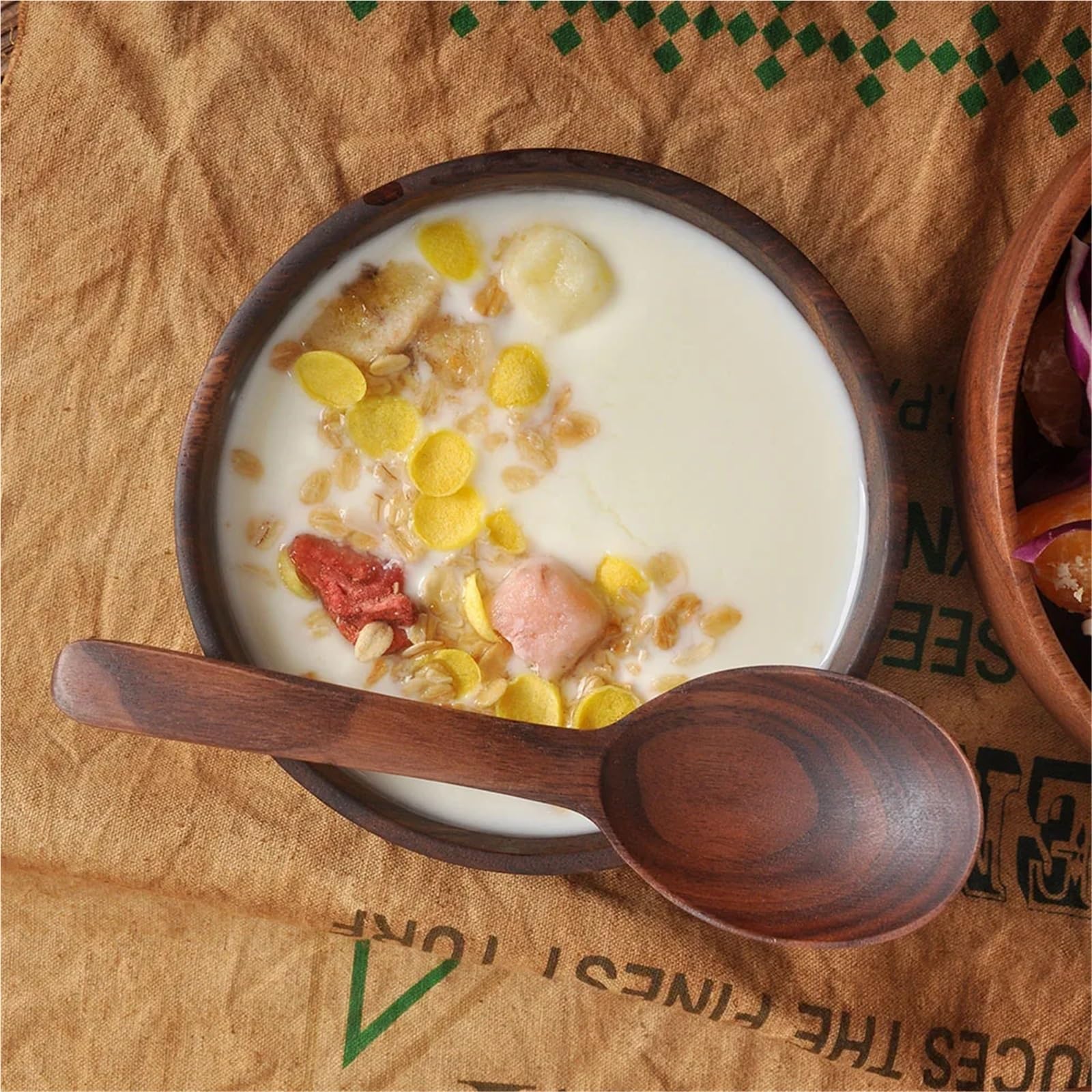 1 pieza de ensaladera madera hecha a mano, vajilla granos frutos secos, boca poco profunda(18CM)