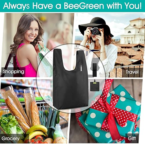 Miniatura 9 de BeeGreen Ripstop - Juego de 5 bolsas reutilizables para comestibles, lavables, plegables, bolsas de compras reutilizables, peso ligero (borgoña,