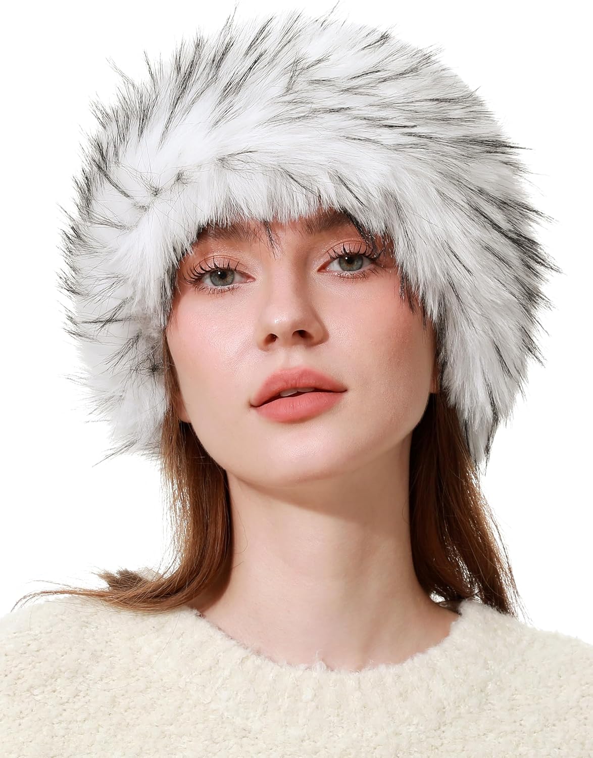sy soul young Women's Leopard Faux Fur Hats Fluffy Bucket Hat Russian Style for Winter