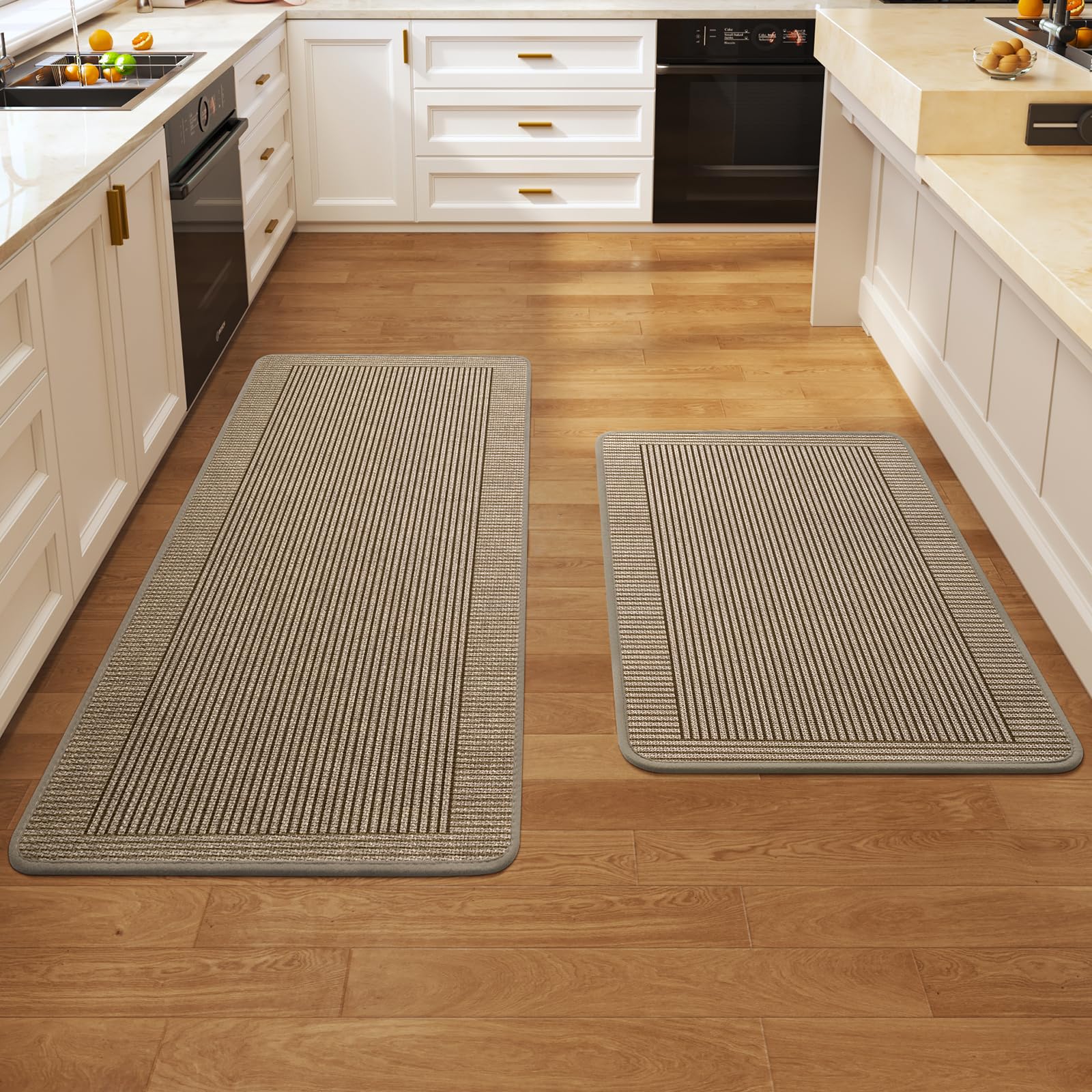 Quqei 2 Pieces Kitchen Rugs Set, Non Slip Washable, 43x75+43x120 CM Brown