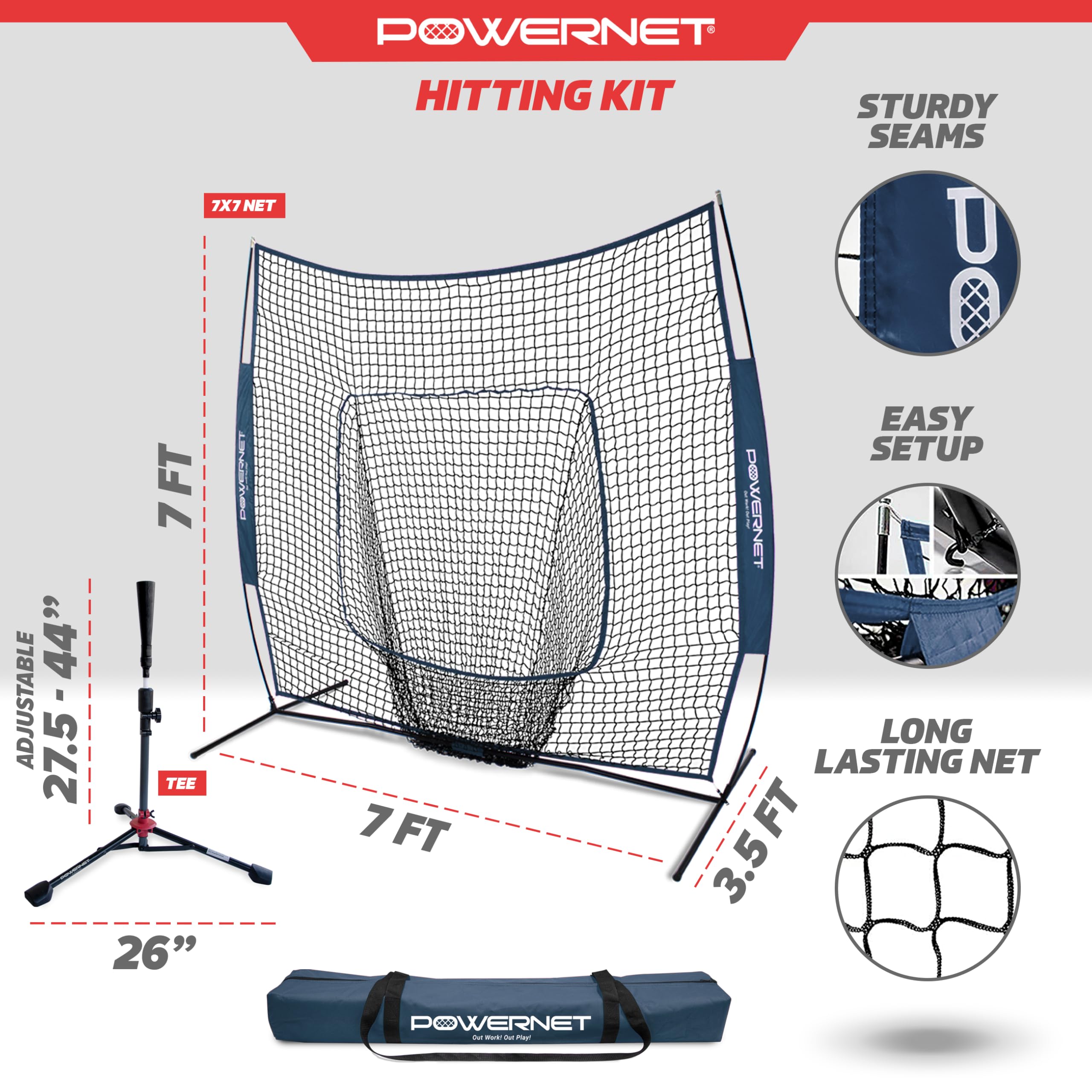 LUVSEX Baseball Softball 7x7 Practice Net Bundle w/Travel Tee (Navy)