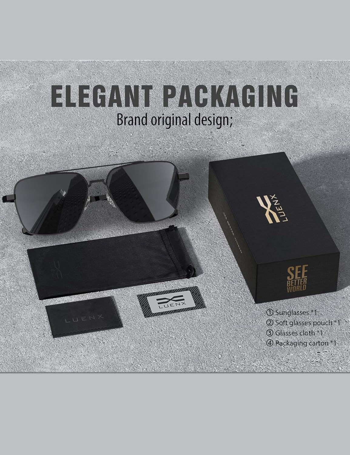 LUENX Mens Women Polarized Sunglasses Aviator, Square Polygon Lens Driving UV 400 Protection With Accessories 58mm Small - Image 6