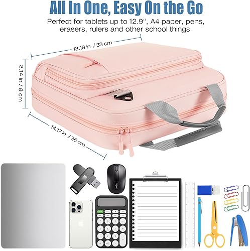 Miniatura 7 de MoKo Carpeta con cremallera, carpeta de 3 anillos de 2 pulgadas con cremallera, capacidad de 500 hojas con asa de correa para el hombro, organizador