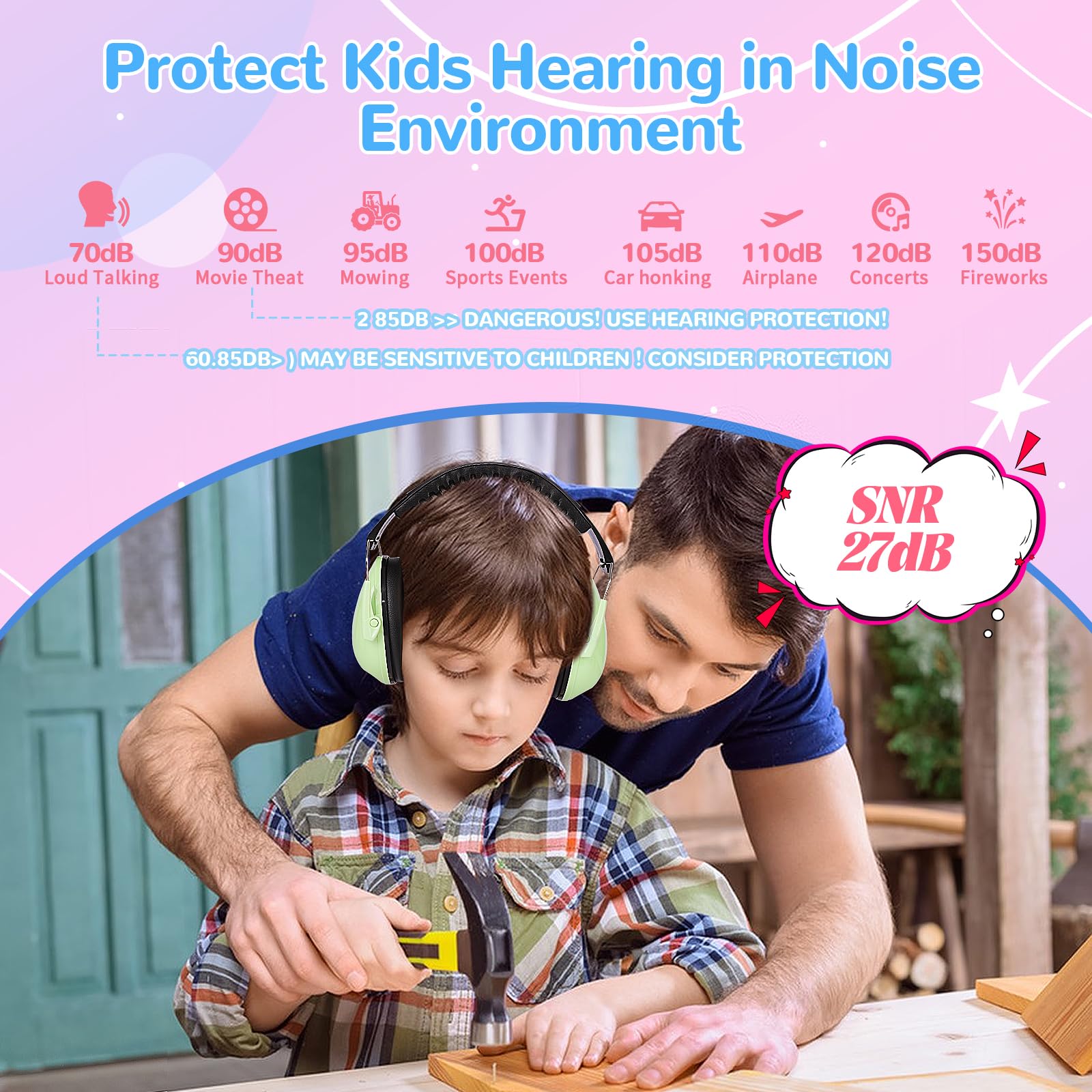 BOLIFIER Kids Ear Defenders for Children,3 Pack Safety Earmuffs Ear Protectors Noise Reduction Headphone Ear Protection Earmuffs for Boys Girls - Image 4