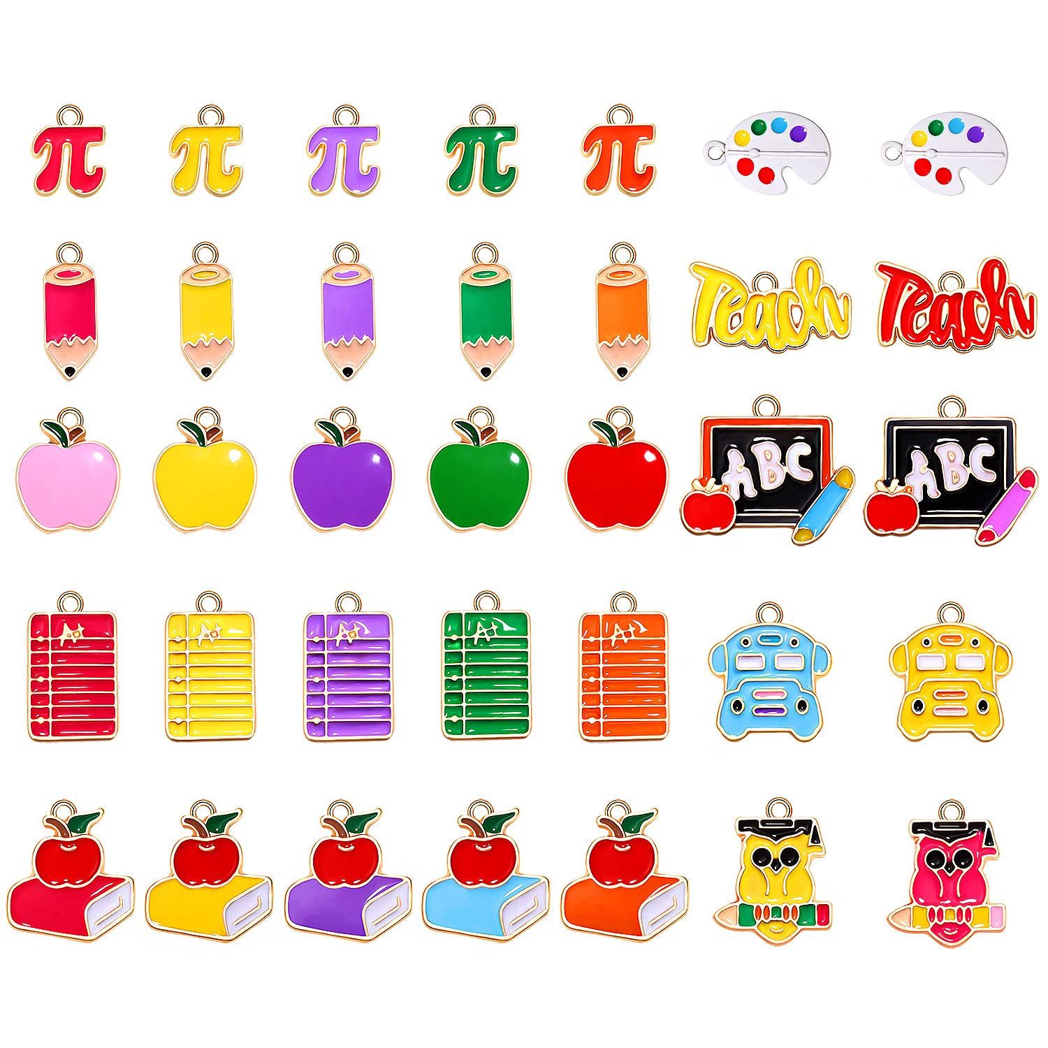 CEALXHENY 35PCS Teacher Charms for Jewelry Making Enamel Student School Charms Cute Apple Book Pencil Blackboard Pendants for DIY Earring Necklace Bracelet Back To School Accessory