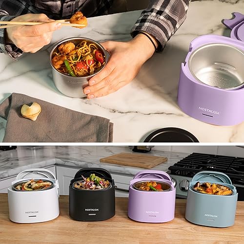 Miniatura 3 de Nostalgia Lonchera portátil con calefacción  Calentador de alimentos de acero inoxidable de 2.5 tazas  Cable desmontable, tapa a prueba de fugas,