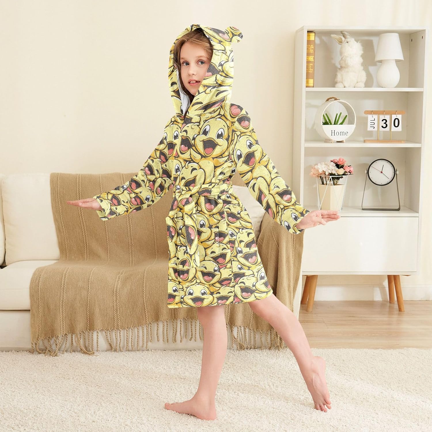 senya Duck Head Toddler Hooded Bathrobe Kids Soft Plush Bath Towel Robes for Boys Girls 2-12 Years