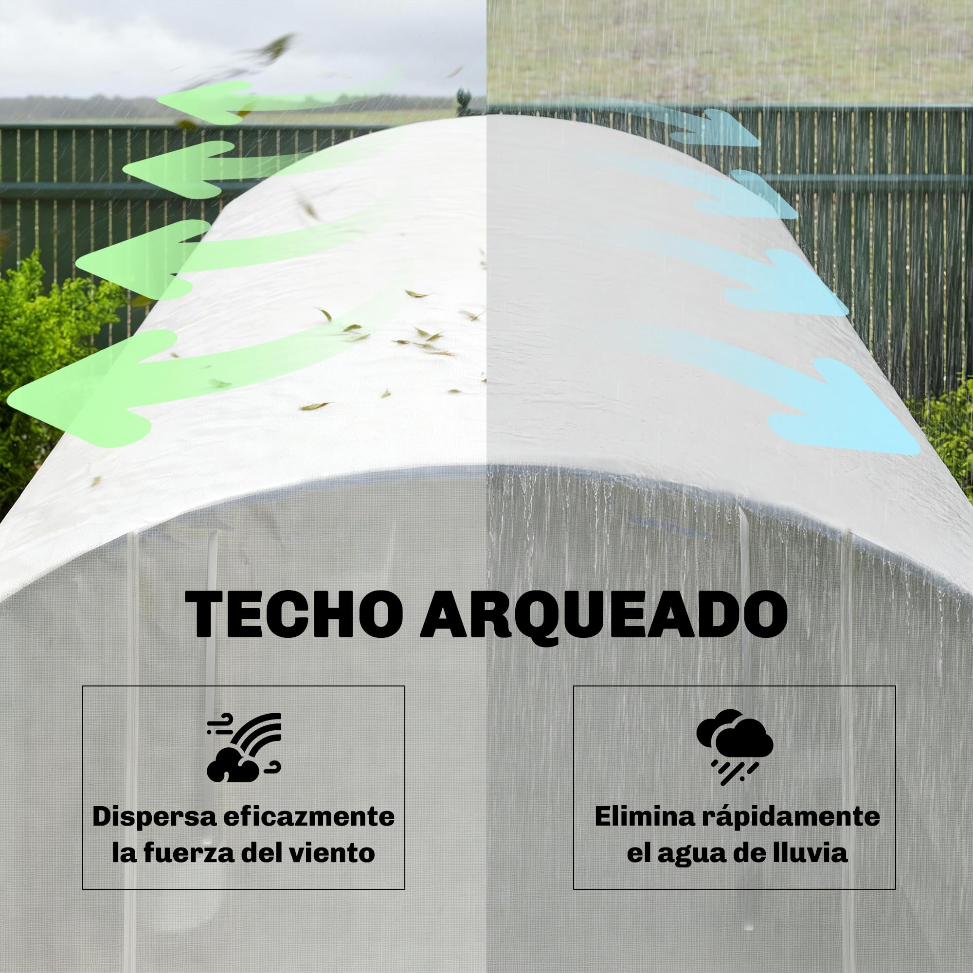 Outsunny Serre d'extérieur 6 x 3 x 2 m, Serre Tunnel avec 3 Portes enroulables, fenêtres en Filet, Couverture PE 140 g/m² Anti-UV et Cadre en Acier galvanisé, pour Cultures, Plantes, Blanc