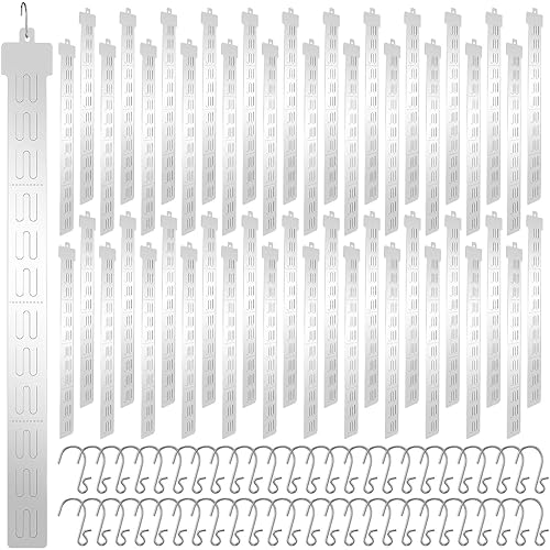 Tigeen 50 tiras colgantes de mercancía de 12 estaciones con ganchos en S, tiras de plástico de 21.3 pulgadas con cabecera extraíble para tienda