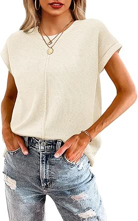 PrinStory Women's Cap Sleeve Sweater - Lightweight Knit Pullover For Summer