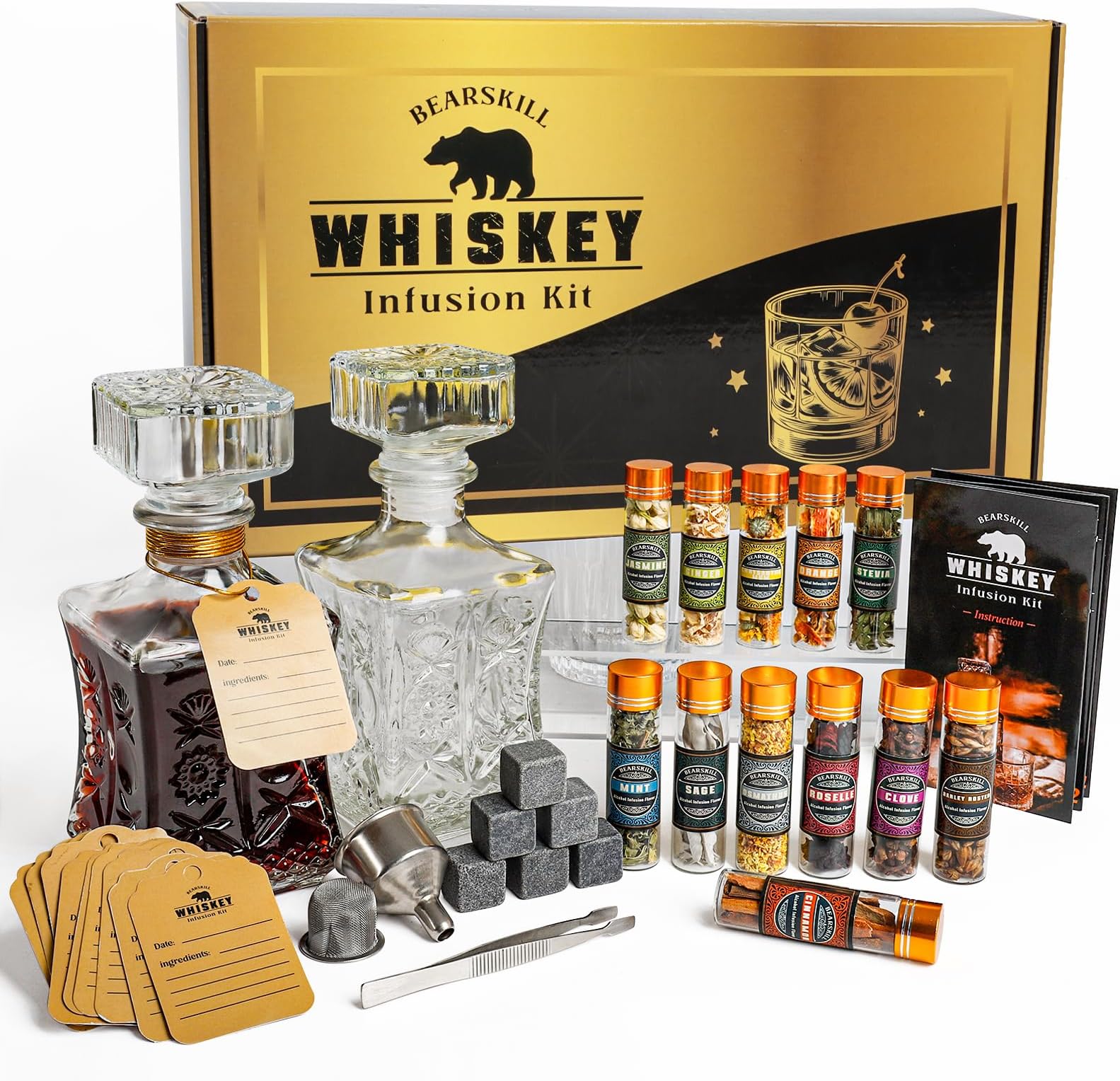 Whiskey Infusion Kit, DIY Alcohol Making Kit for Infusing Bourbon, Rye, Gin, Vodka, Tequila, Rum with Custom Botanicals, Perfect Alcohol Infusion Kits Whiskey Gifts for Men, Dad, Husband