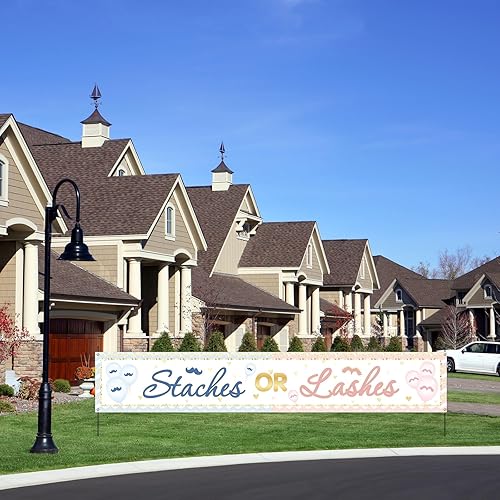 Miniatura 7 de INNORU Cartel de fondo grande con estacas o pestañas, letrero de fiesta de revelación de género, cartel de jardín para niños o niñas, suministros de